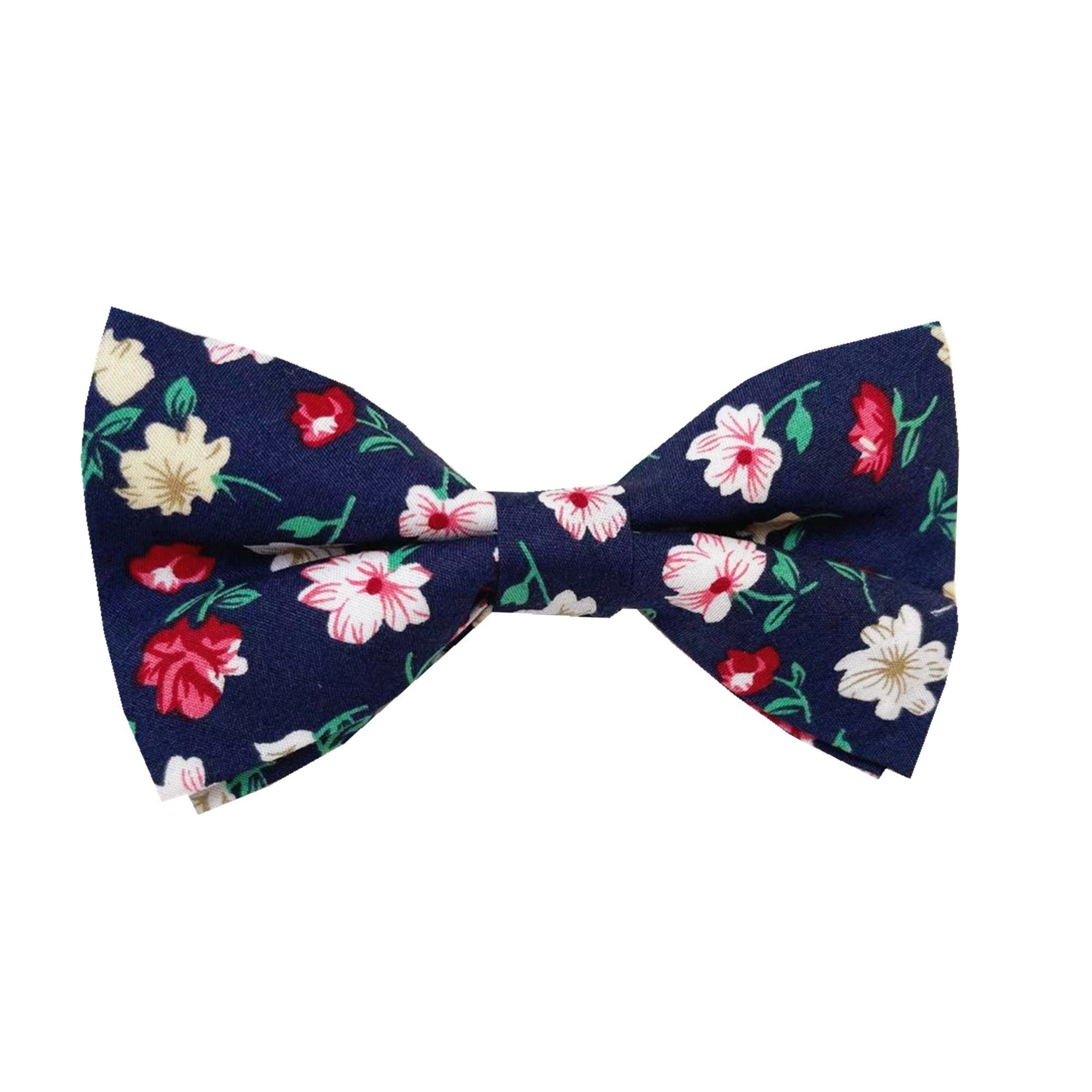 Navy Blue with Wine Red Floral Pre-tied Bow Tie