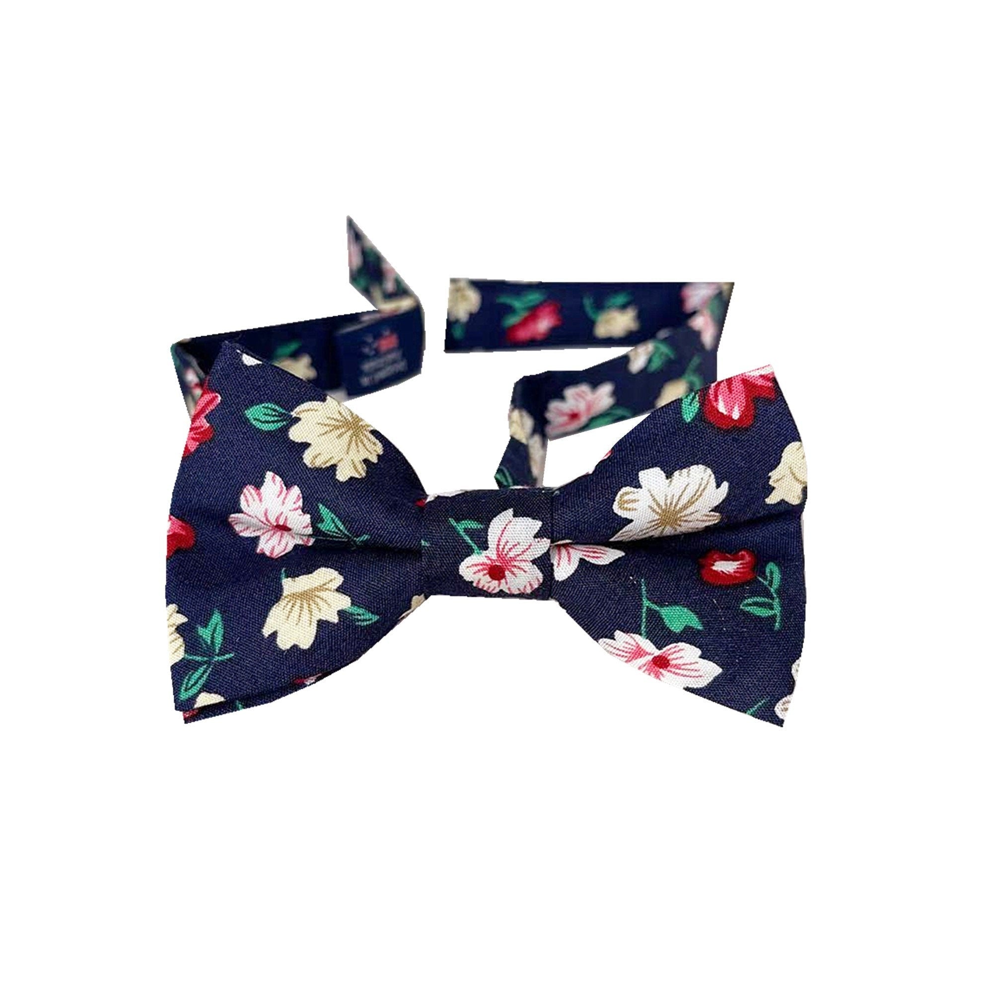 Navy Blue with Wine Red Floral Kids Bow Tie