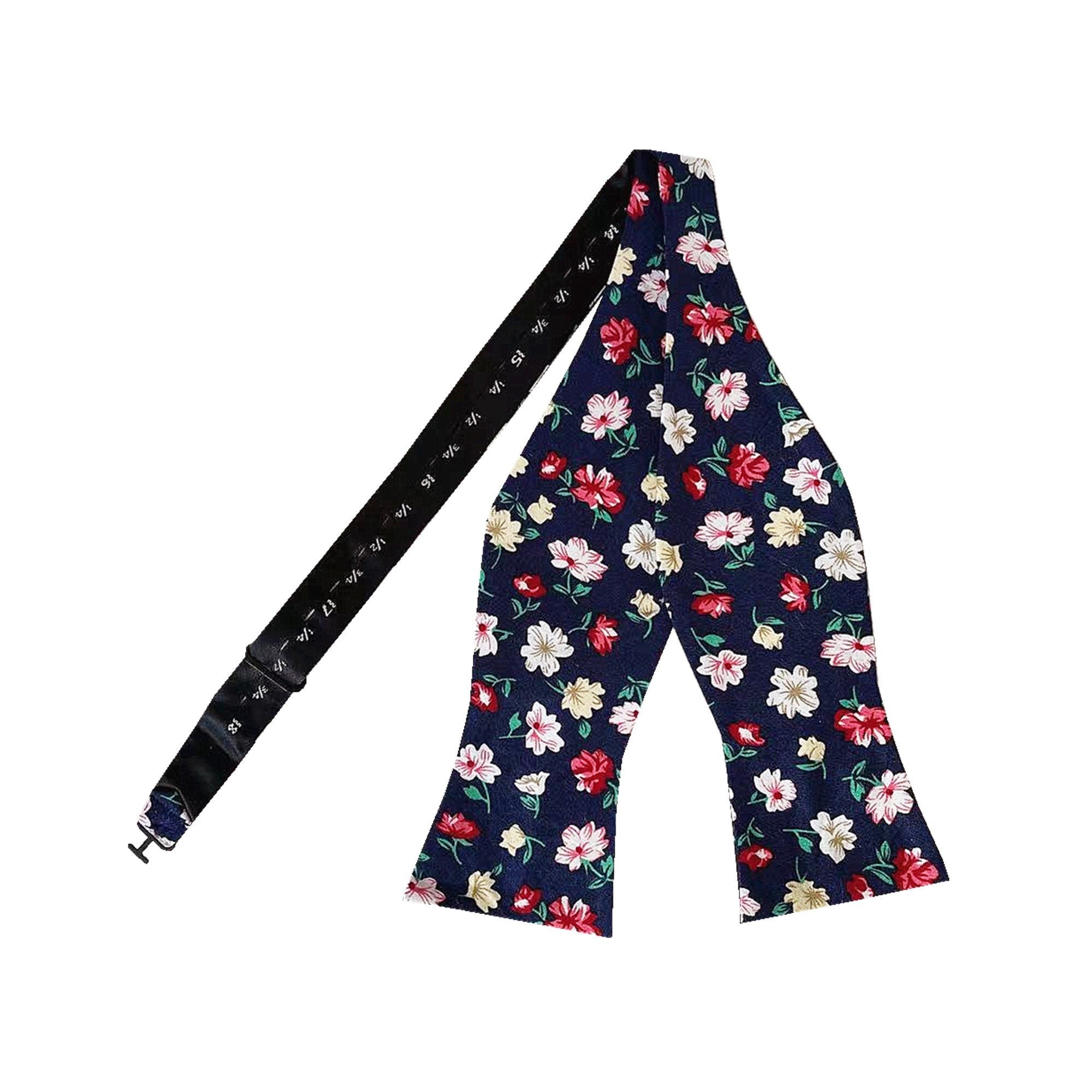 Navy Blue with Wine Red Floral Self-tied Bow Tie