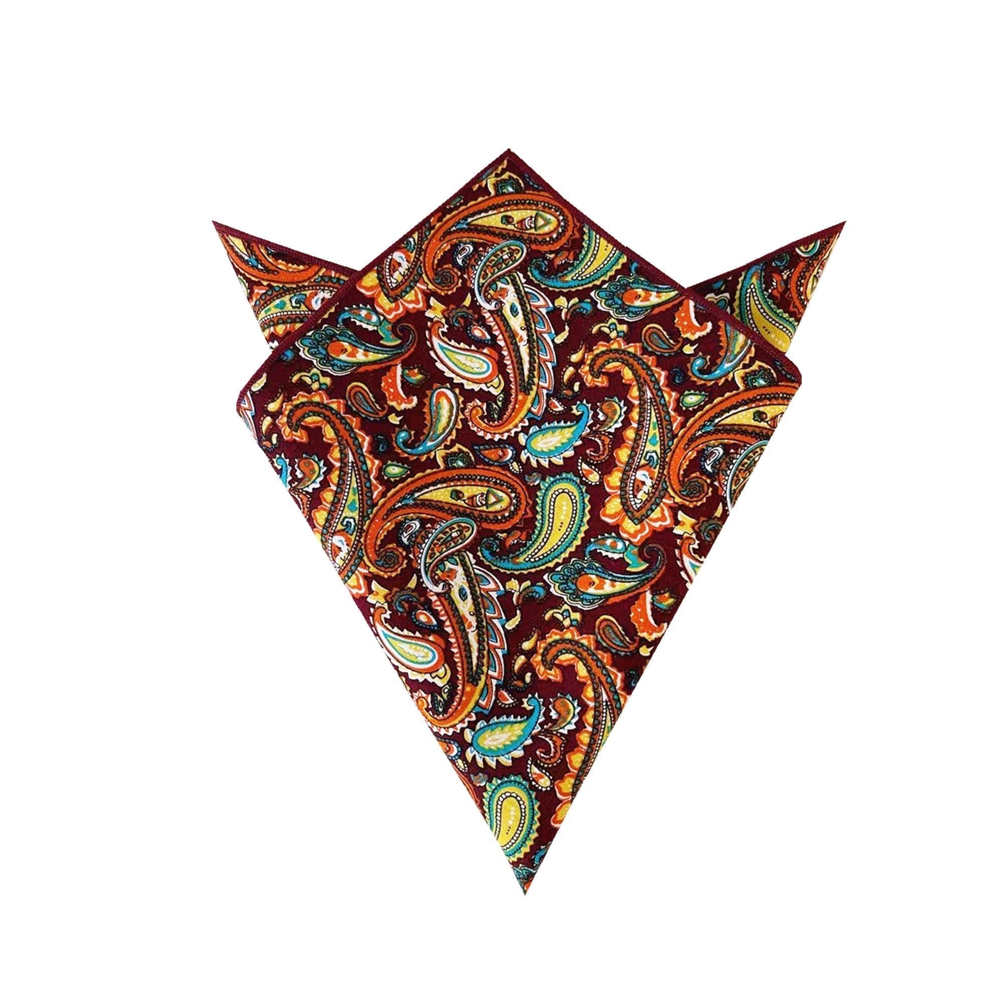 Brown Yellow Paisley Cotton Pocket Square