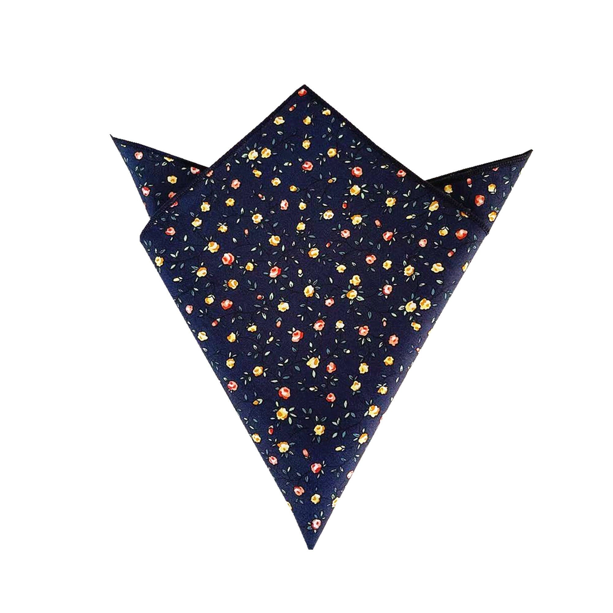 Midnight with Yellow & Red Floral Cotton Pocket Square