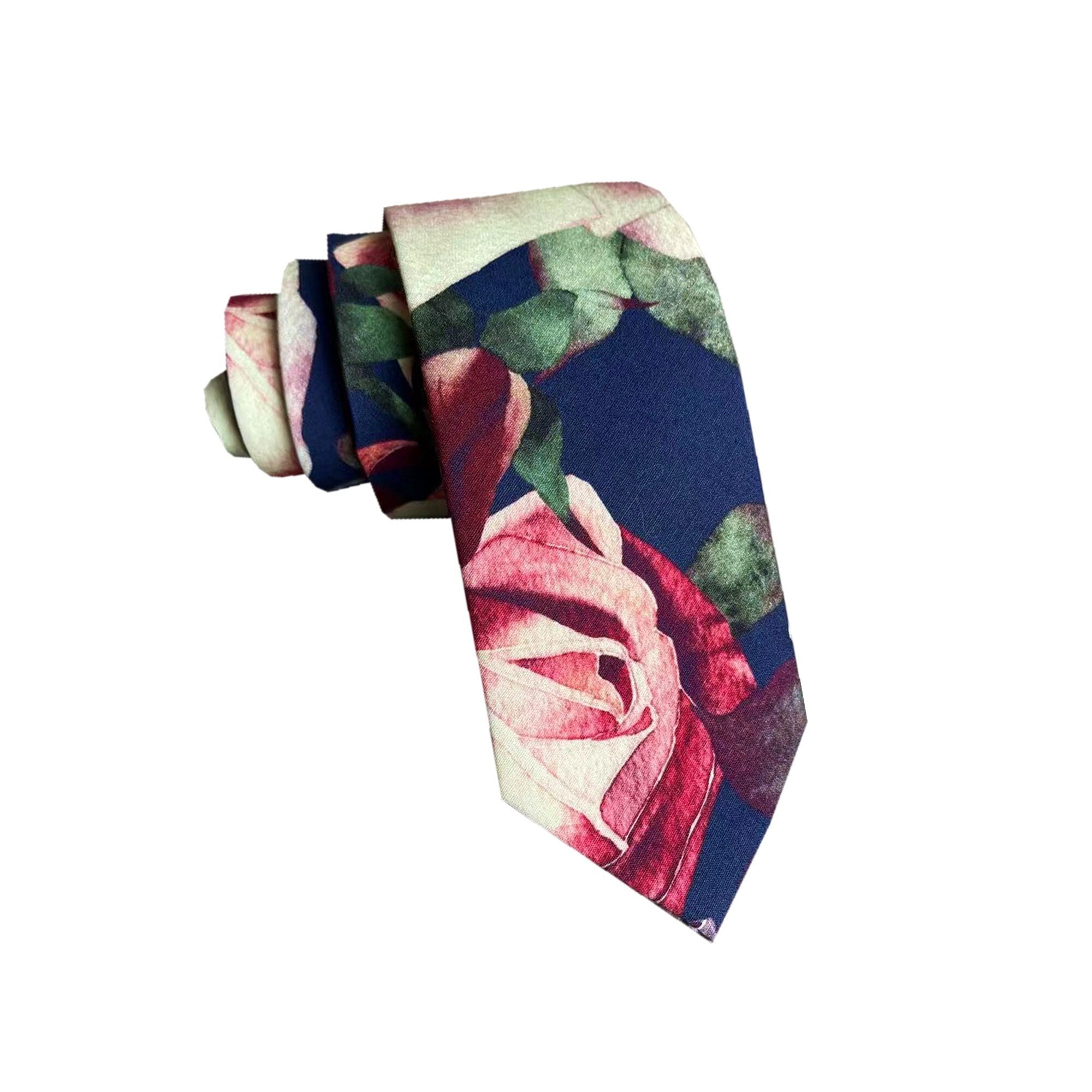 Navy with Burgundy and Cream Floral Pocket Square