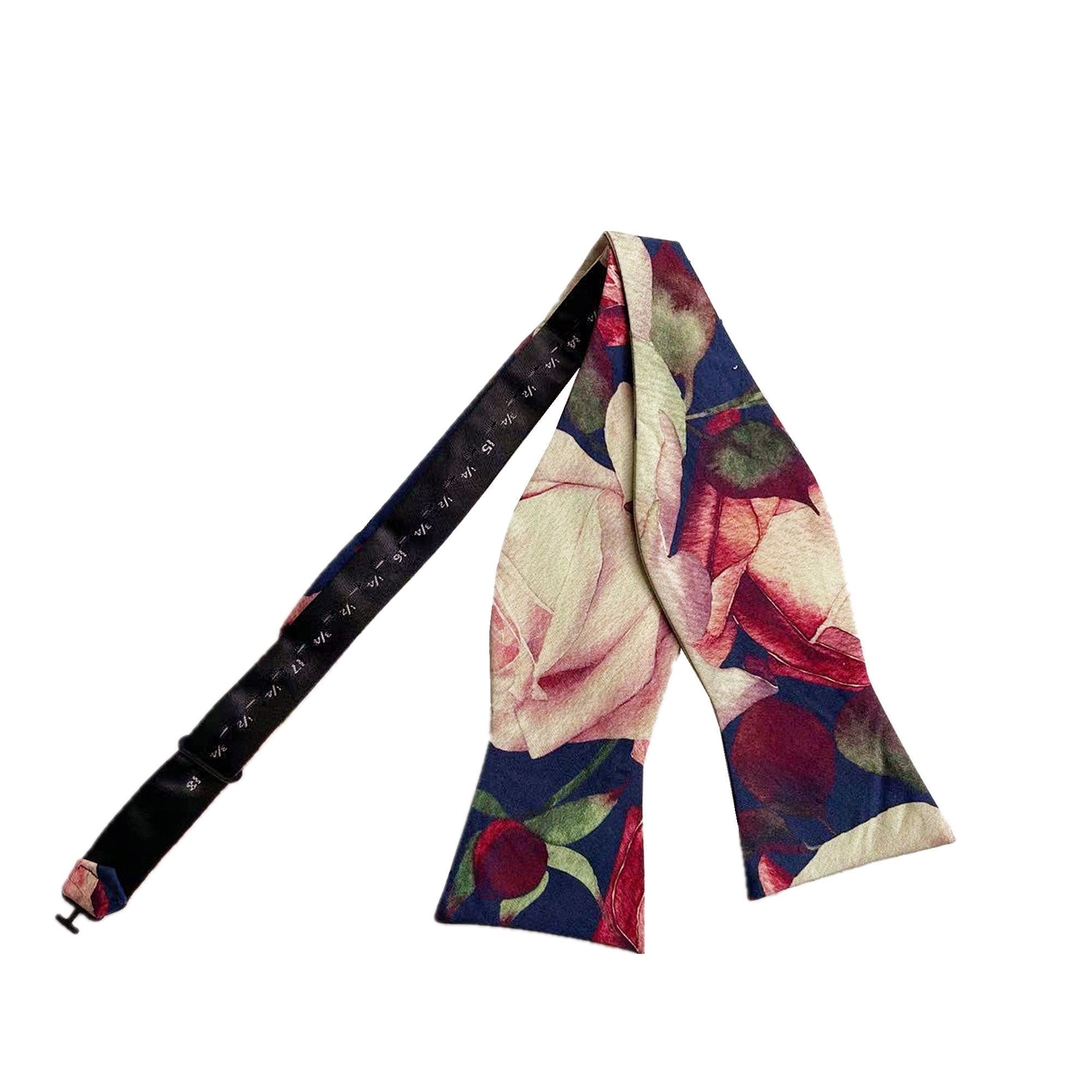 Navy with Burgundy and Cream Floral Self-tied Bow Tie