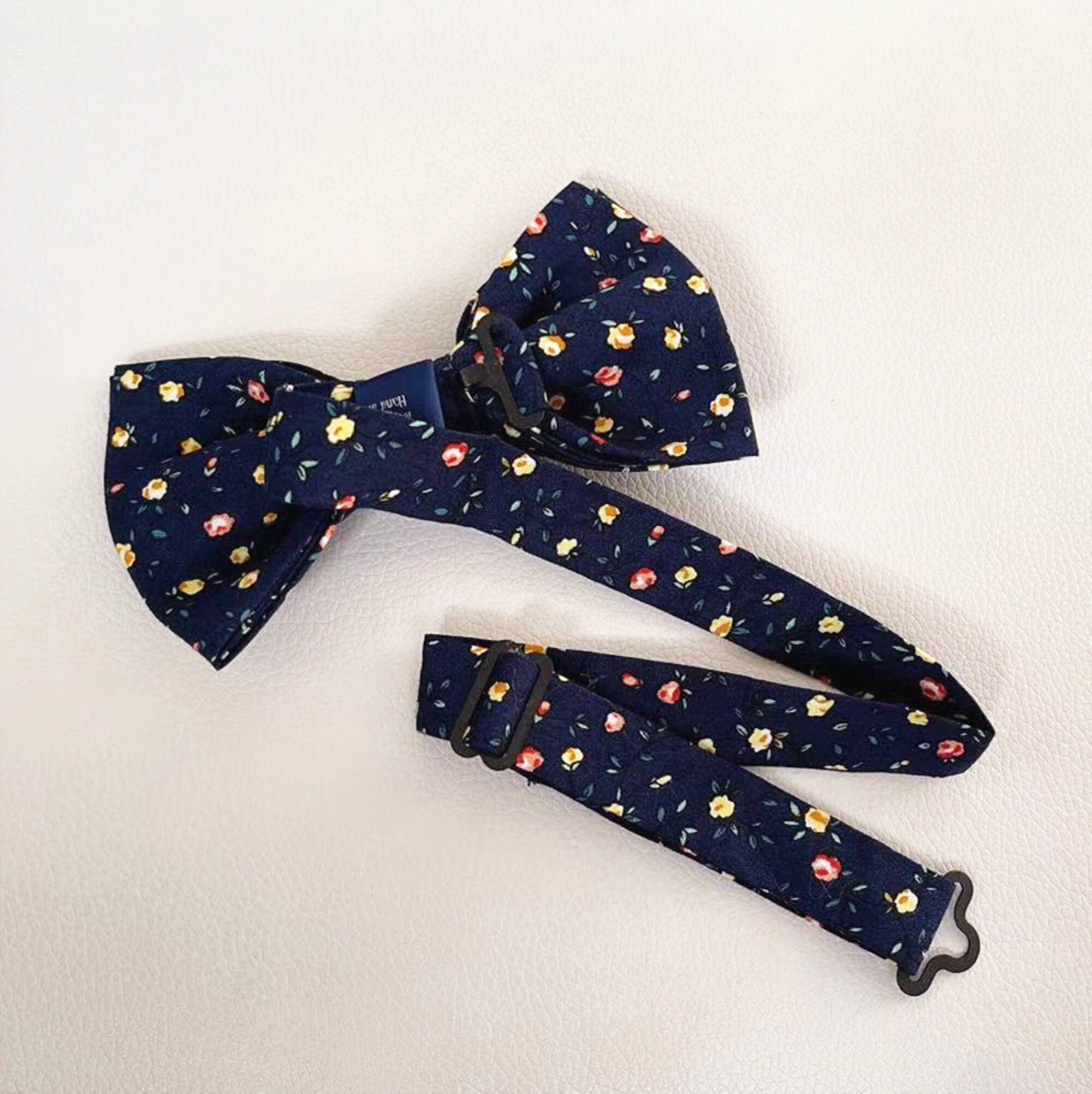 Midnight with Yellow & Red Floral Cotton Pre-tied Bow Tie