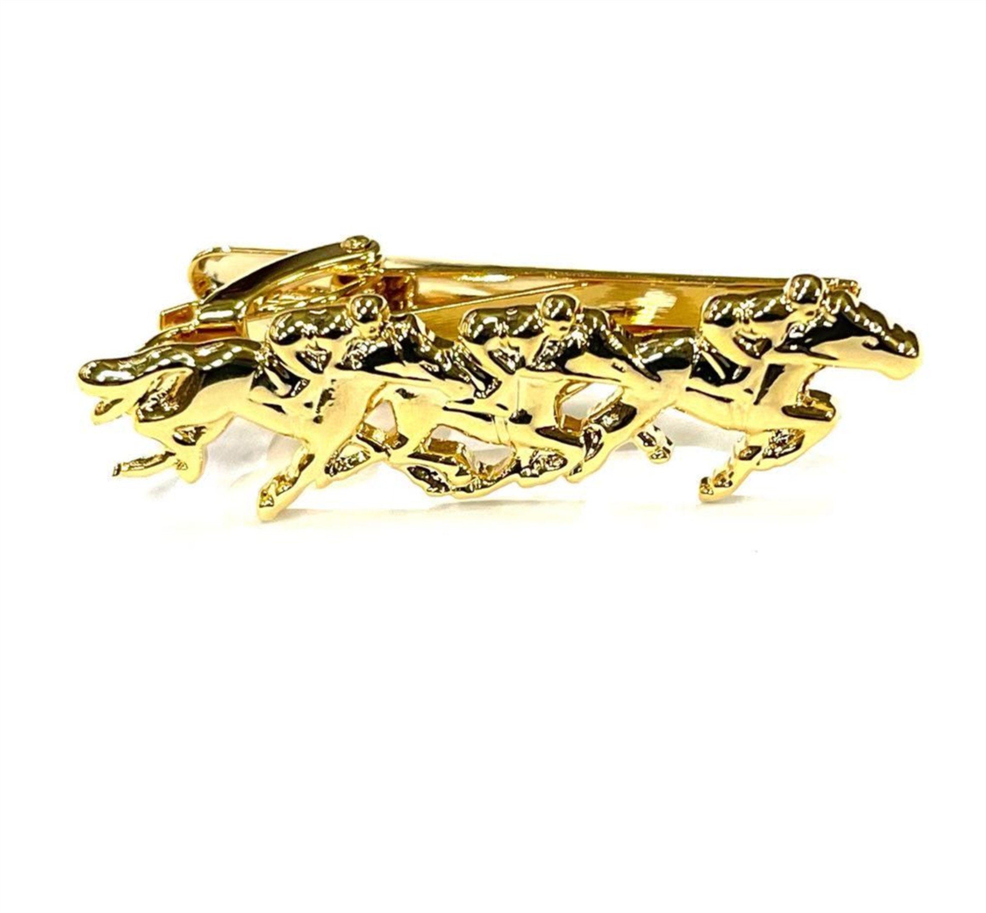 Gold Racing Horse Tie Bar