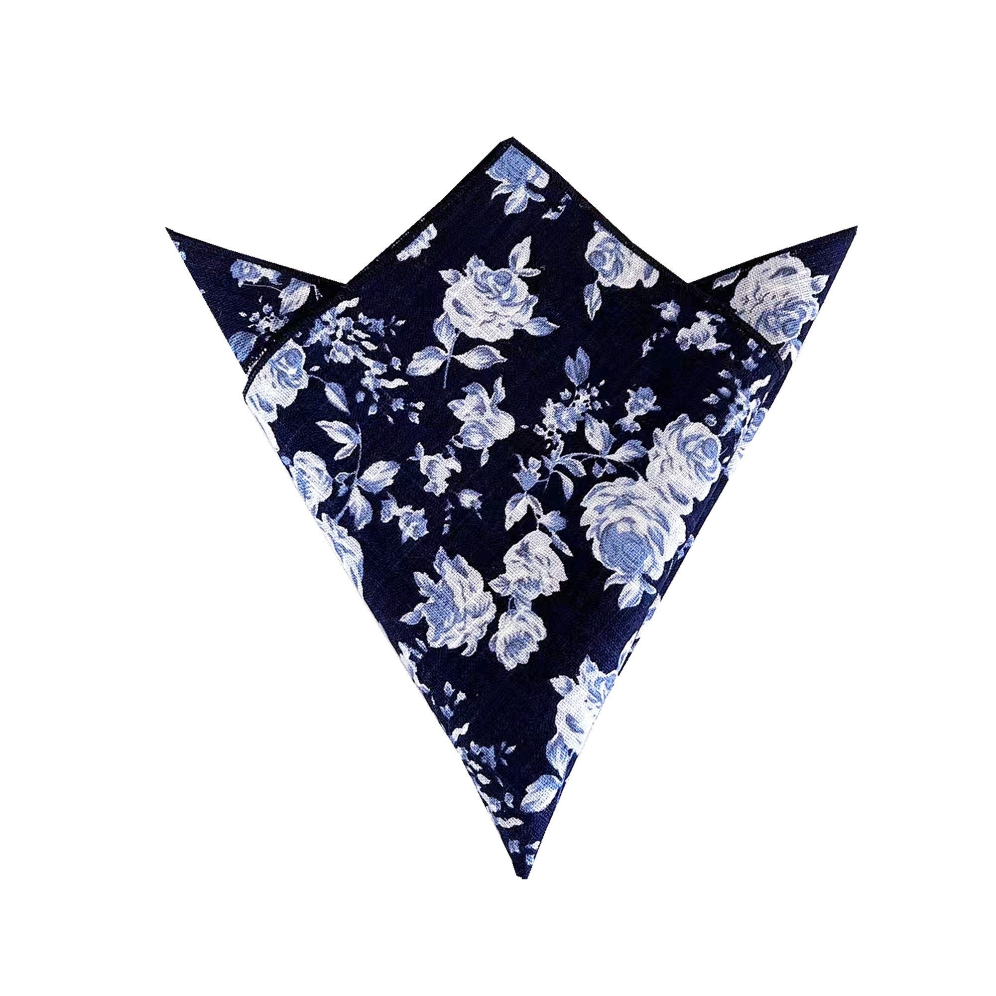 Dark Navy with Blue Rose Floral Cotton Pocket Square
