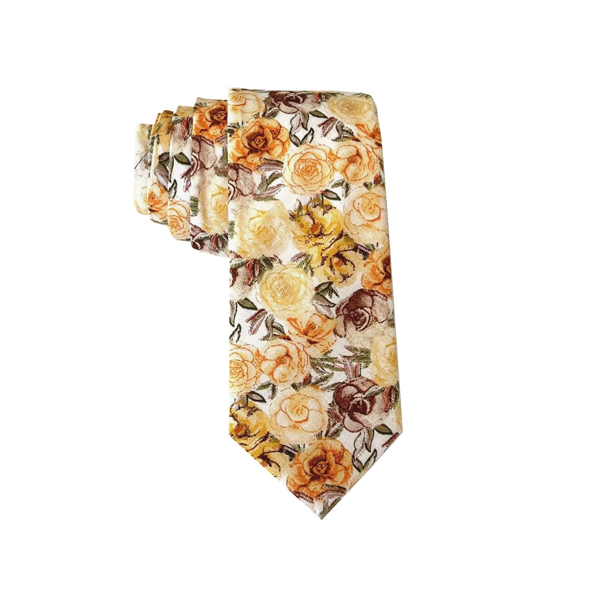 Yellow Floral Cotton Skinny Tie