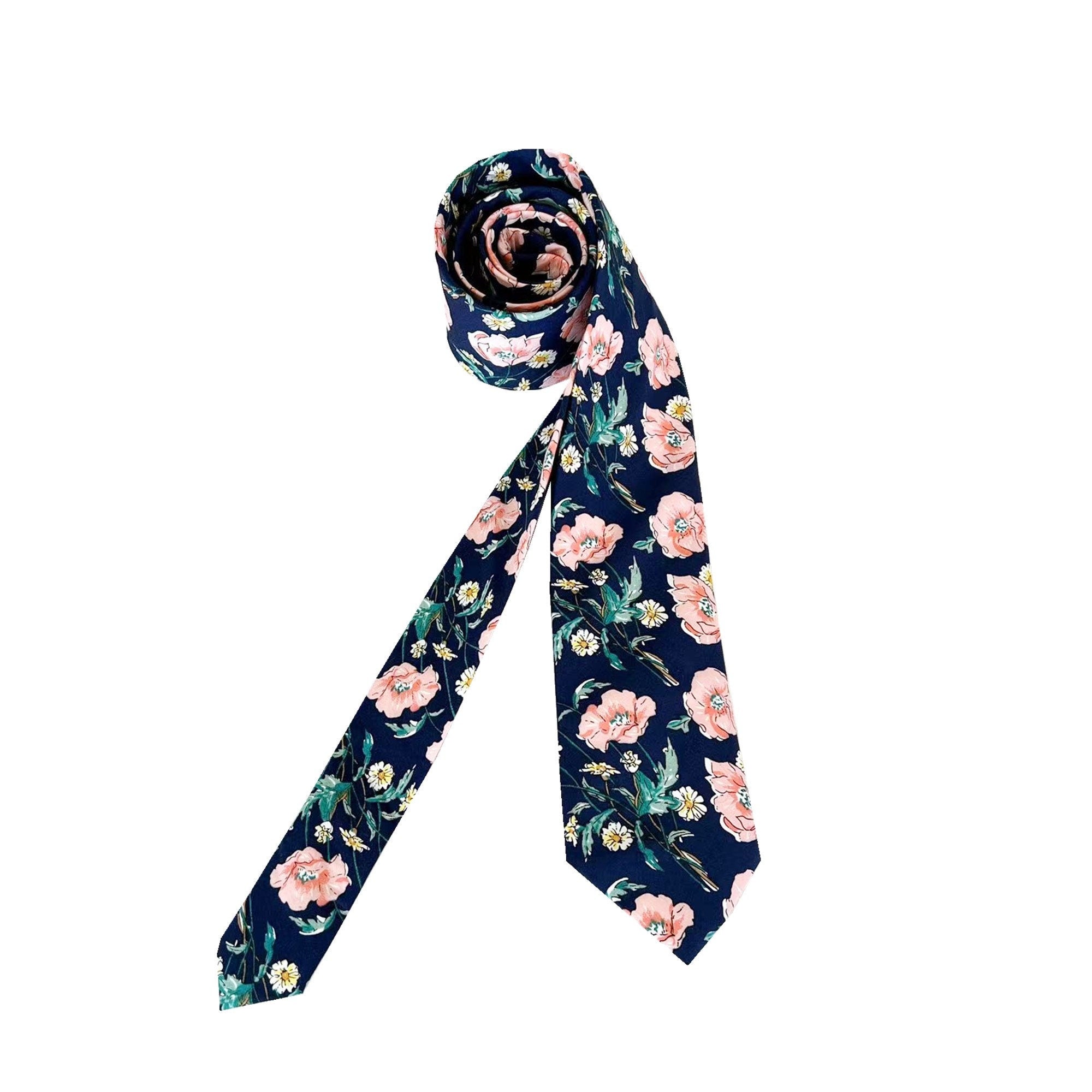 Peach Floral Cotton Skinny Tie