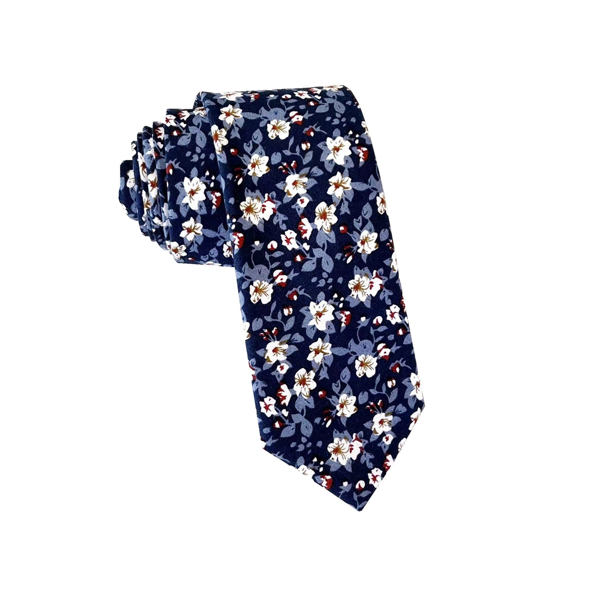 Dark Navy with Micro White & Blue Floral Skinny Tie