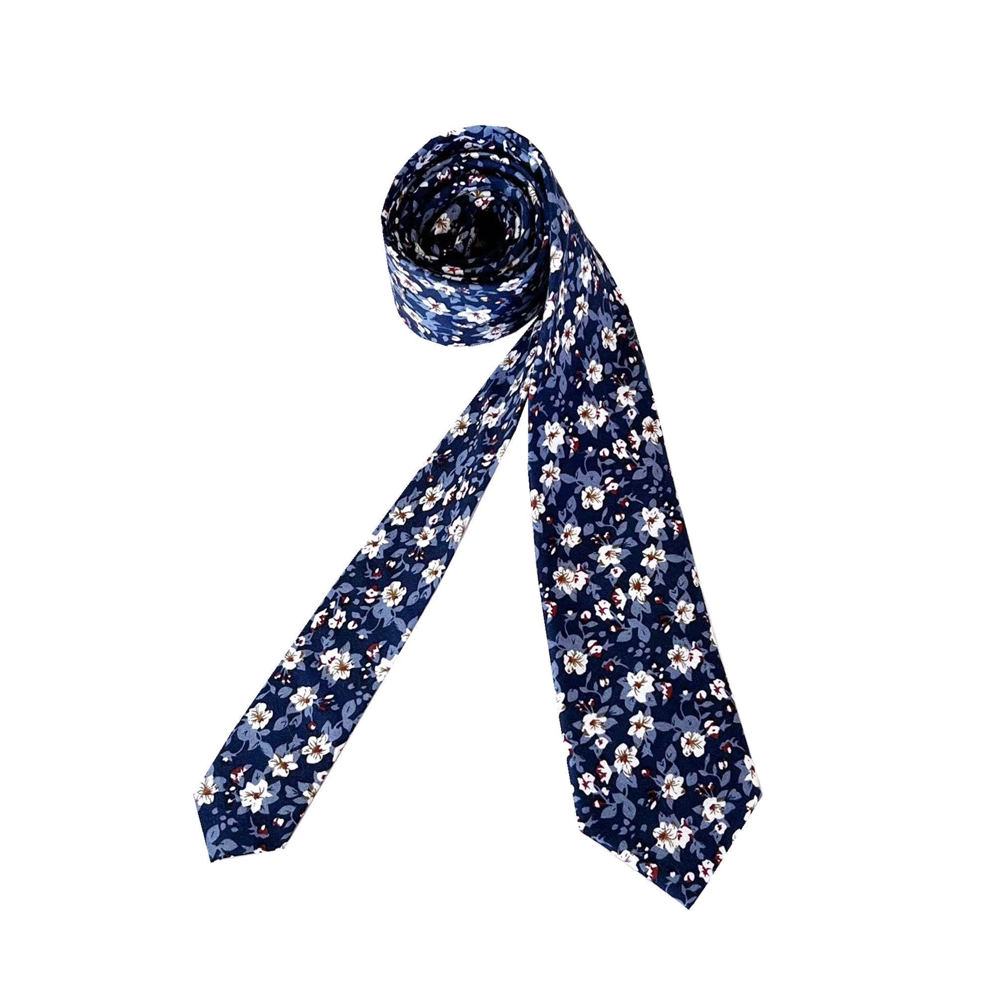 Dark Navy with Micro White & Blue Floral Skinny Tie