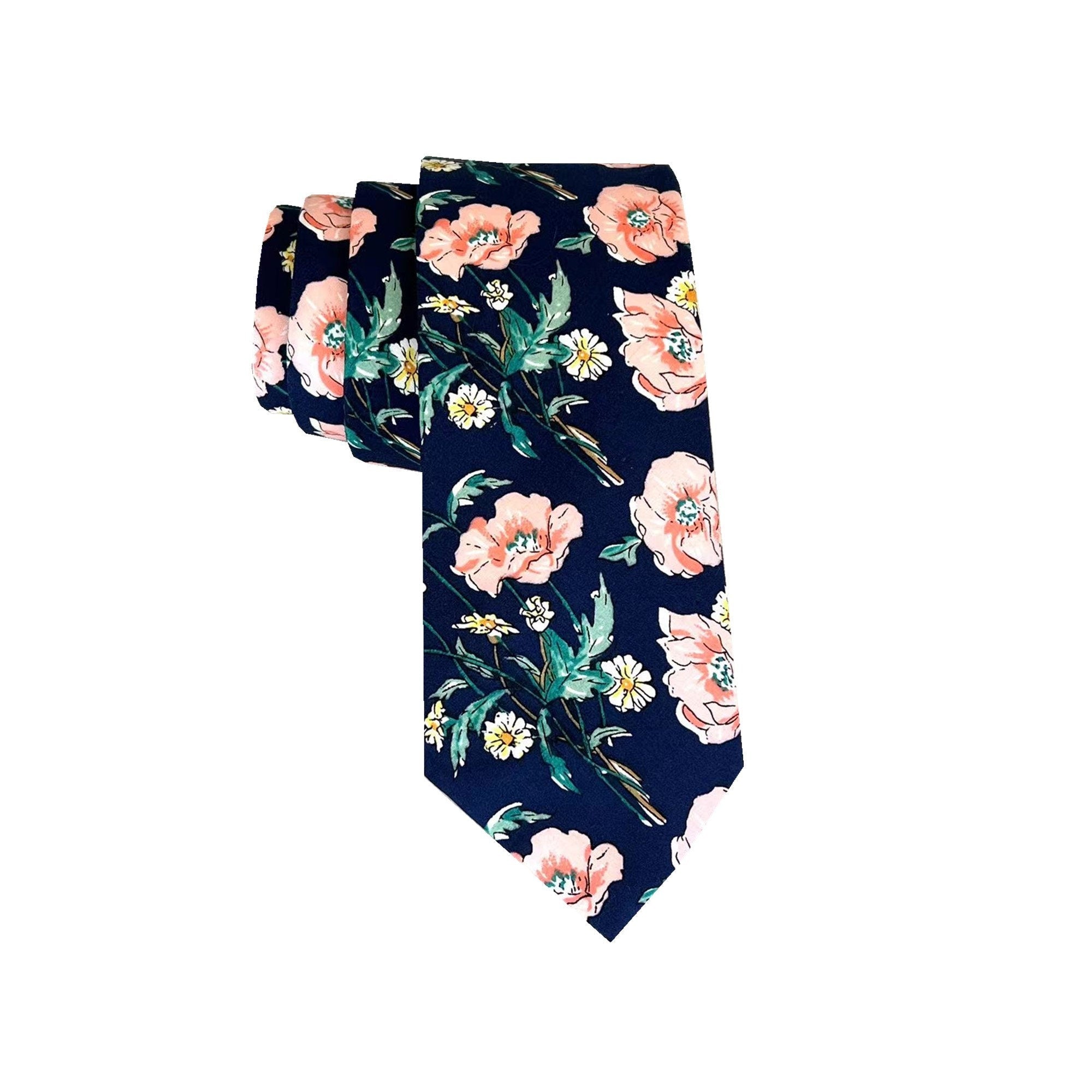 Peach Floral Cotton Skinny Tie