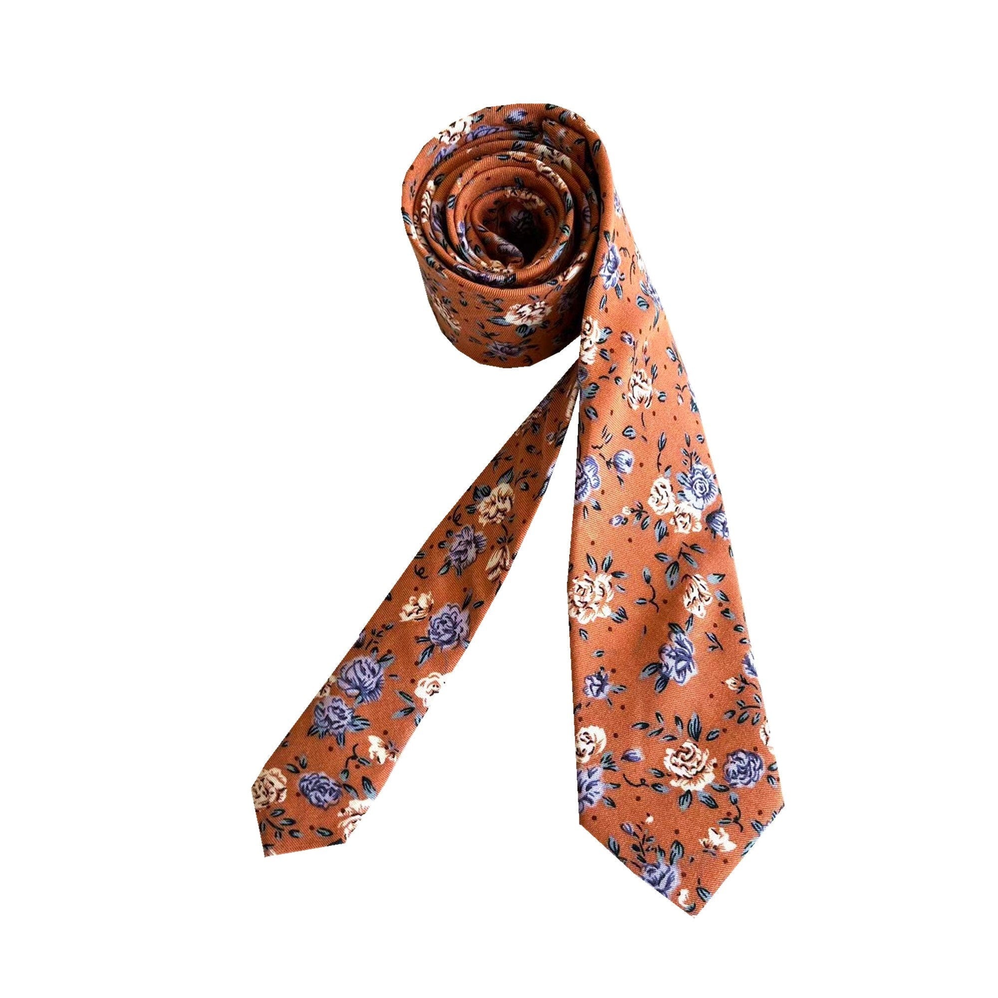 Burnt Orange with Cream Floral Skinny Tie