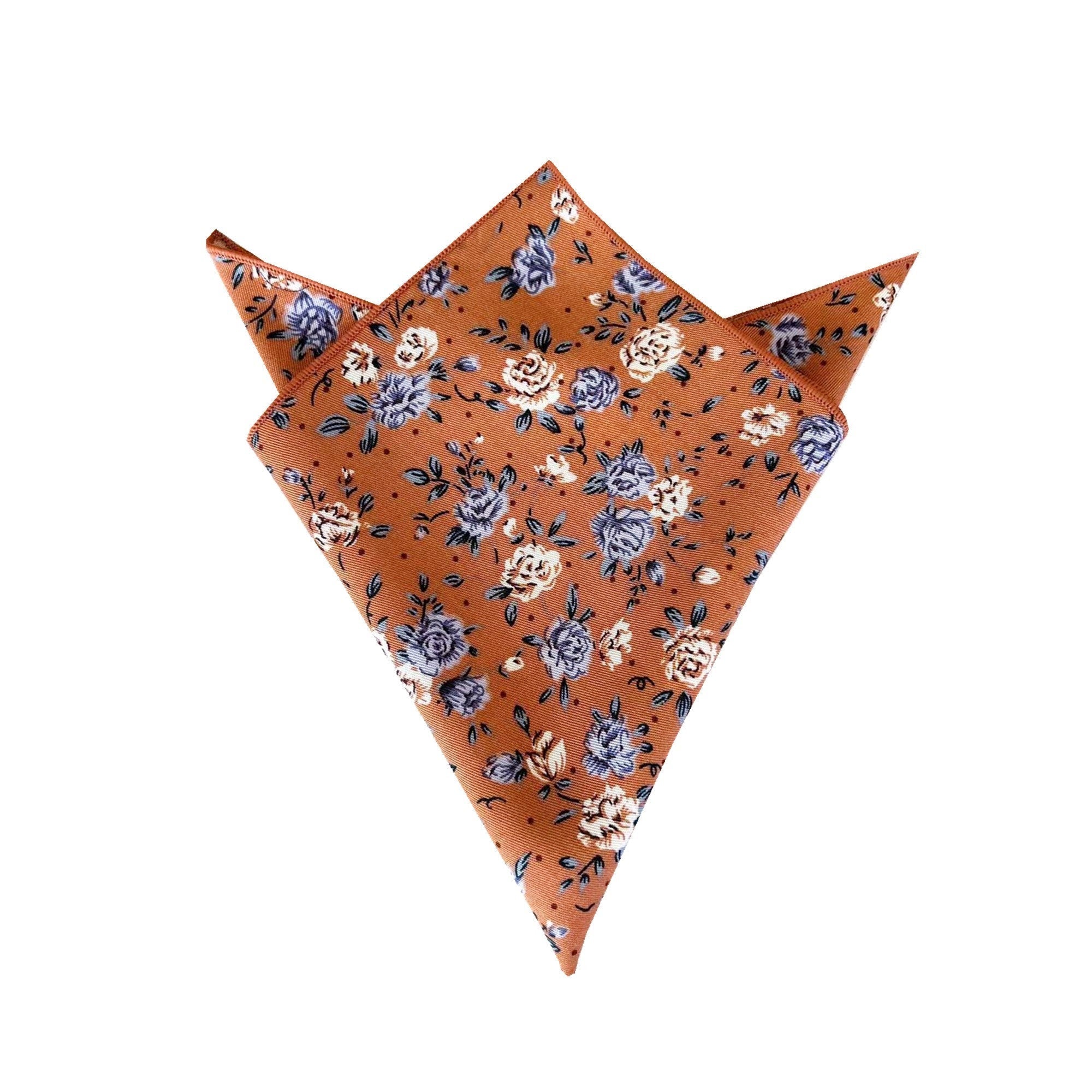 Burnt Orange with Cream Floral Pocket Square