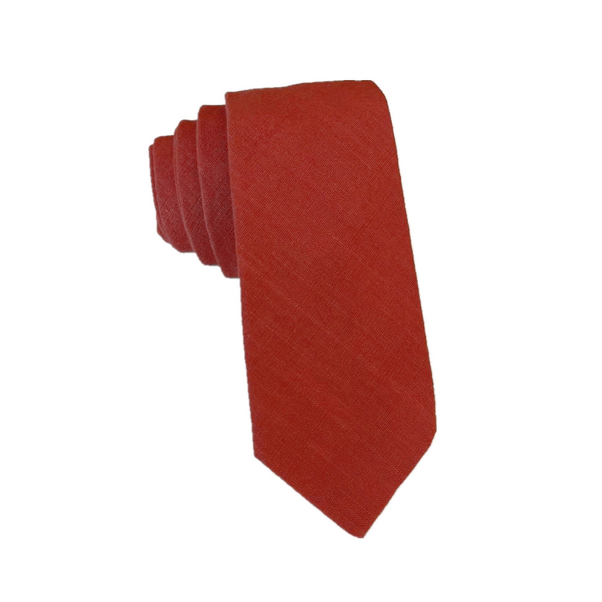 Dark Burnt Orange Linen Skinny Tie