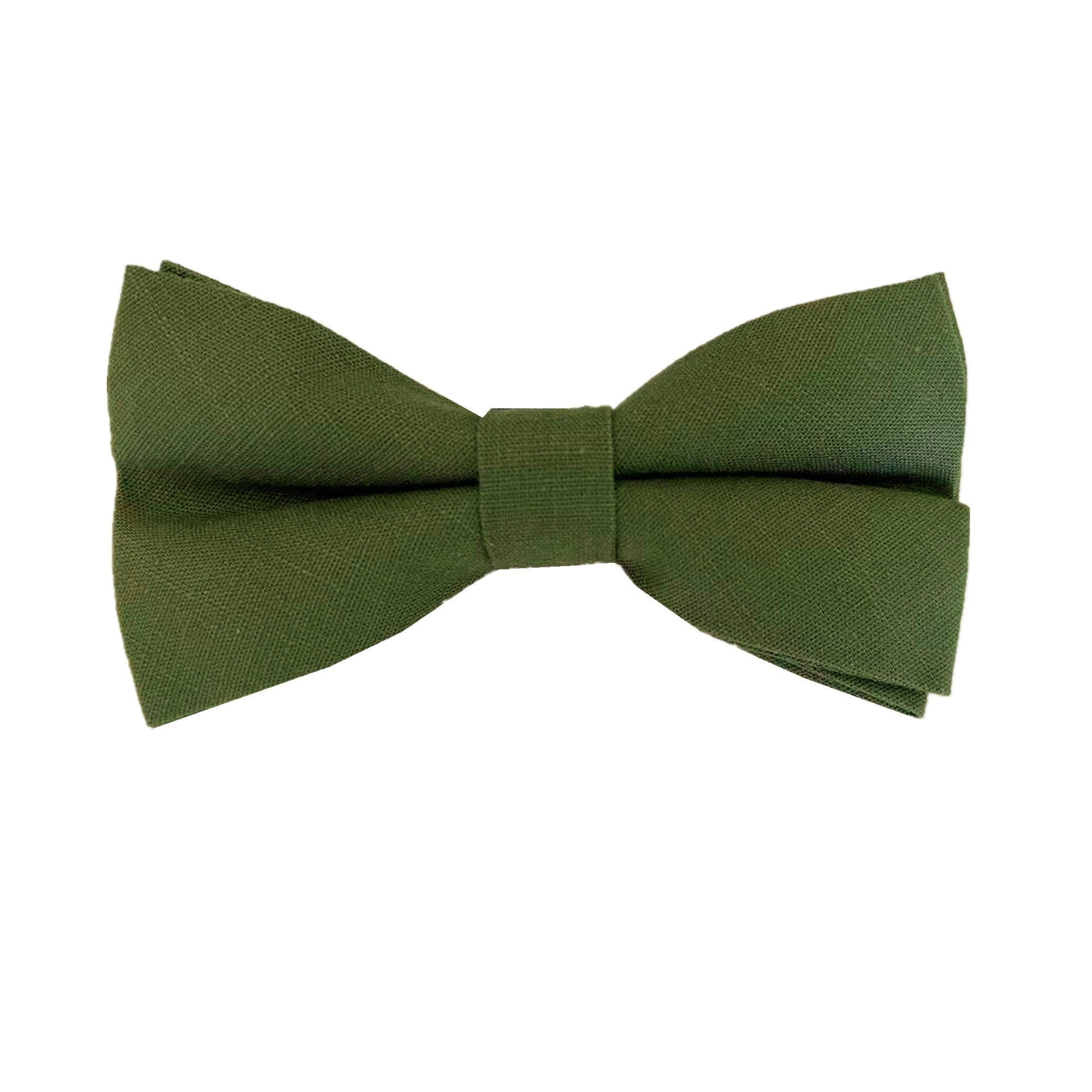 Olive Green Linen Pre-tied Bow Tie