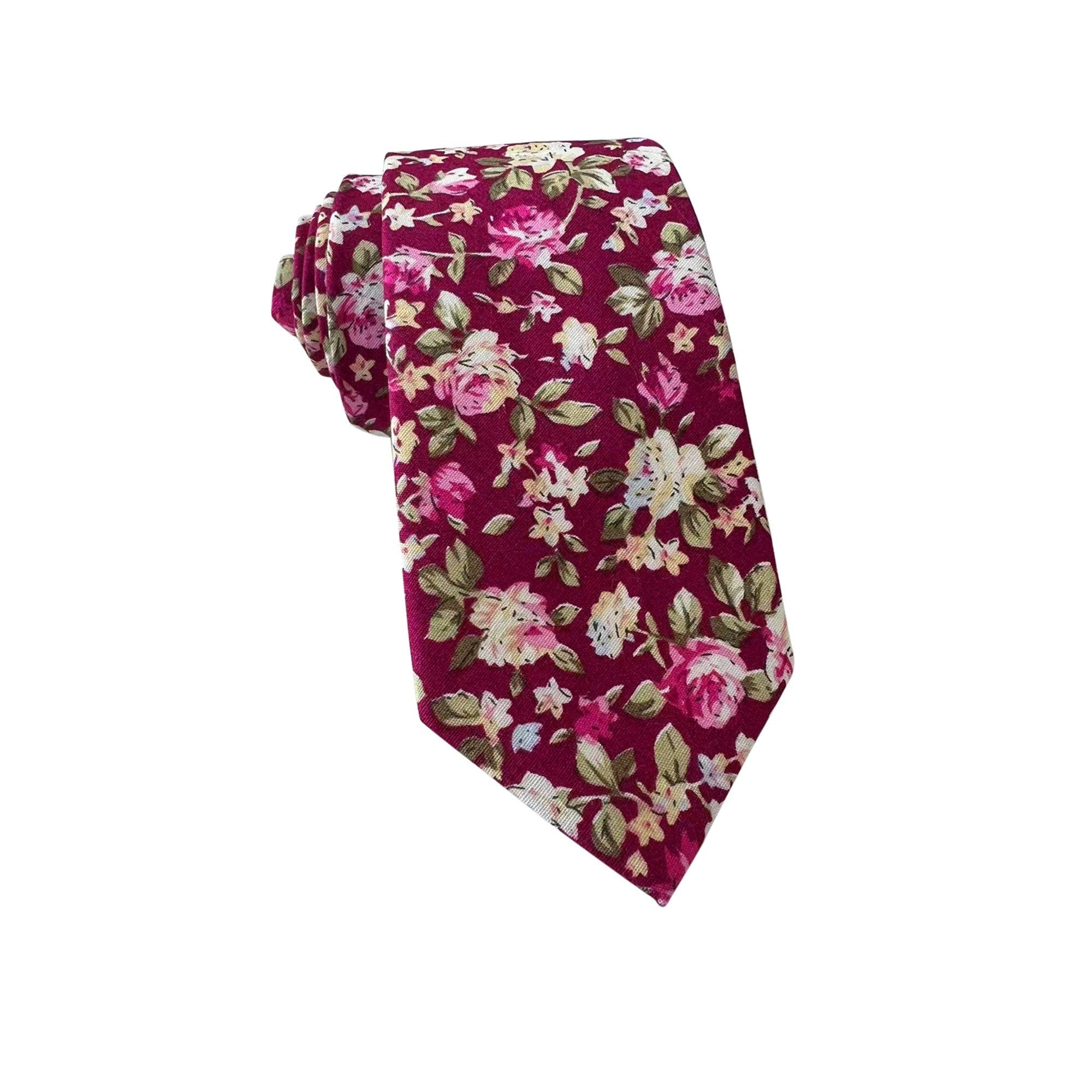 Pink Floral Burgundy Skinny Tie