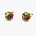 Orange Green Floral Gold Cufflinks