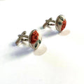 Orange Green Floral Silver Cufflinks
