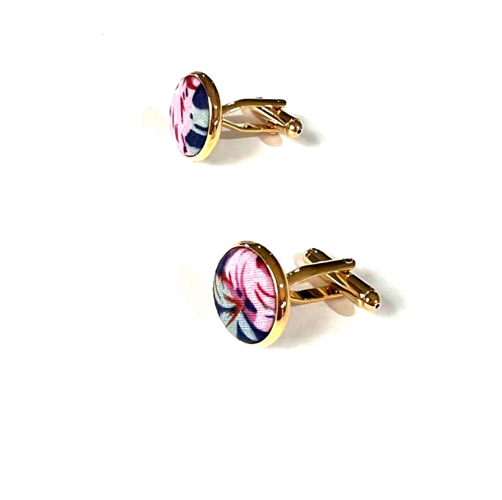 Navy Purple Floral Gold Cufflinks