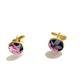 Navy Purple Floral Gold Cufflinks