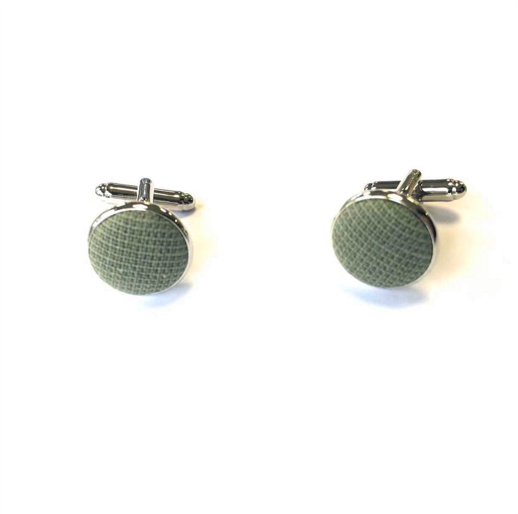 Sage Green Cotton Silver Cufflinks