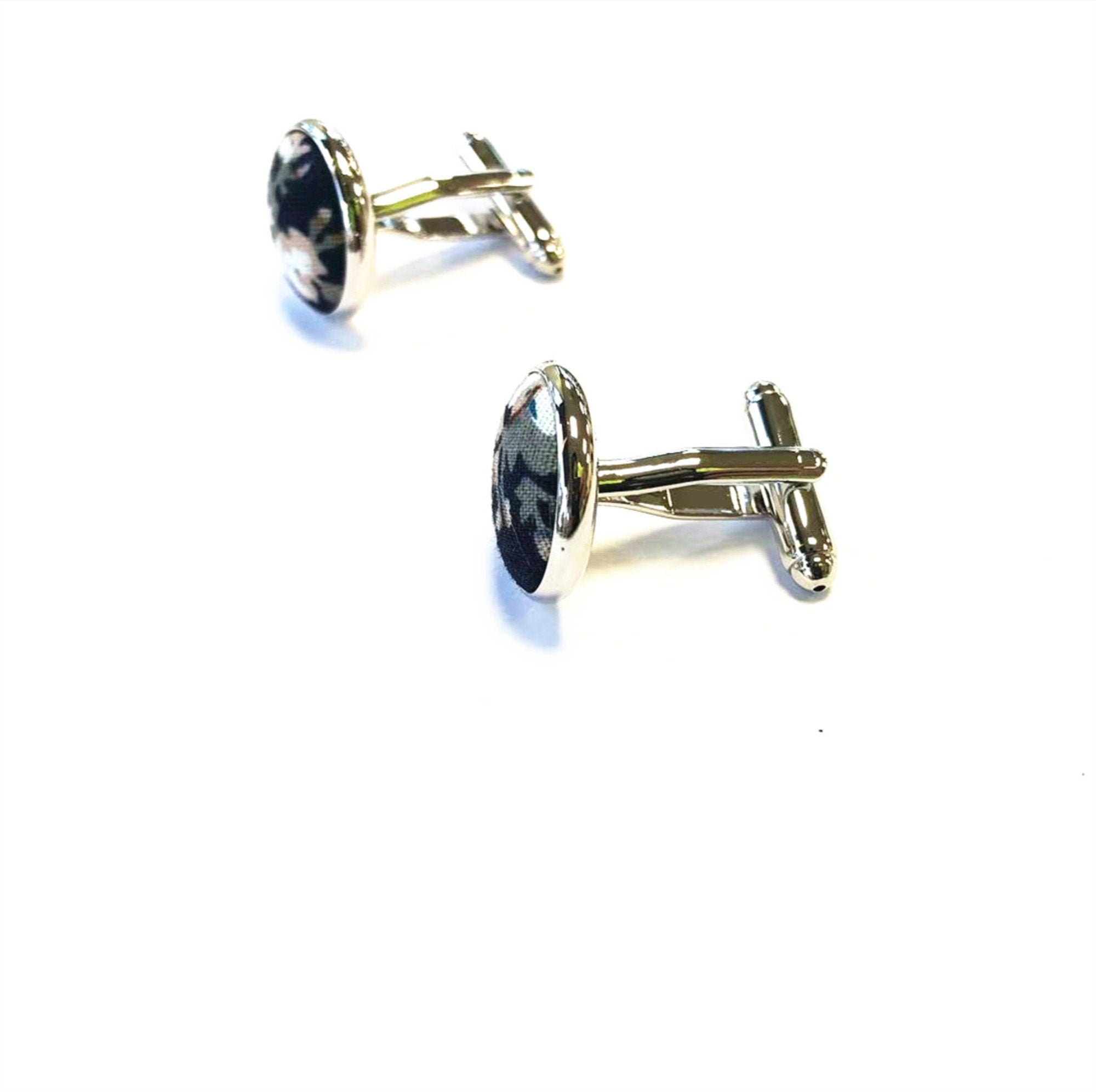 Midnight Floral Silver Cufflinks