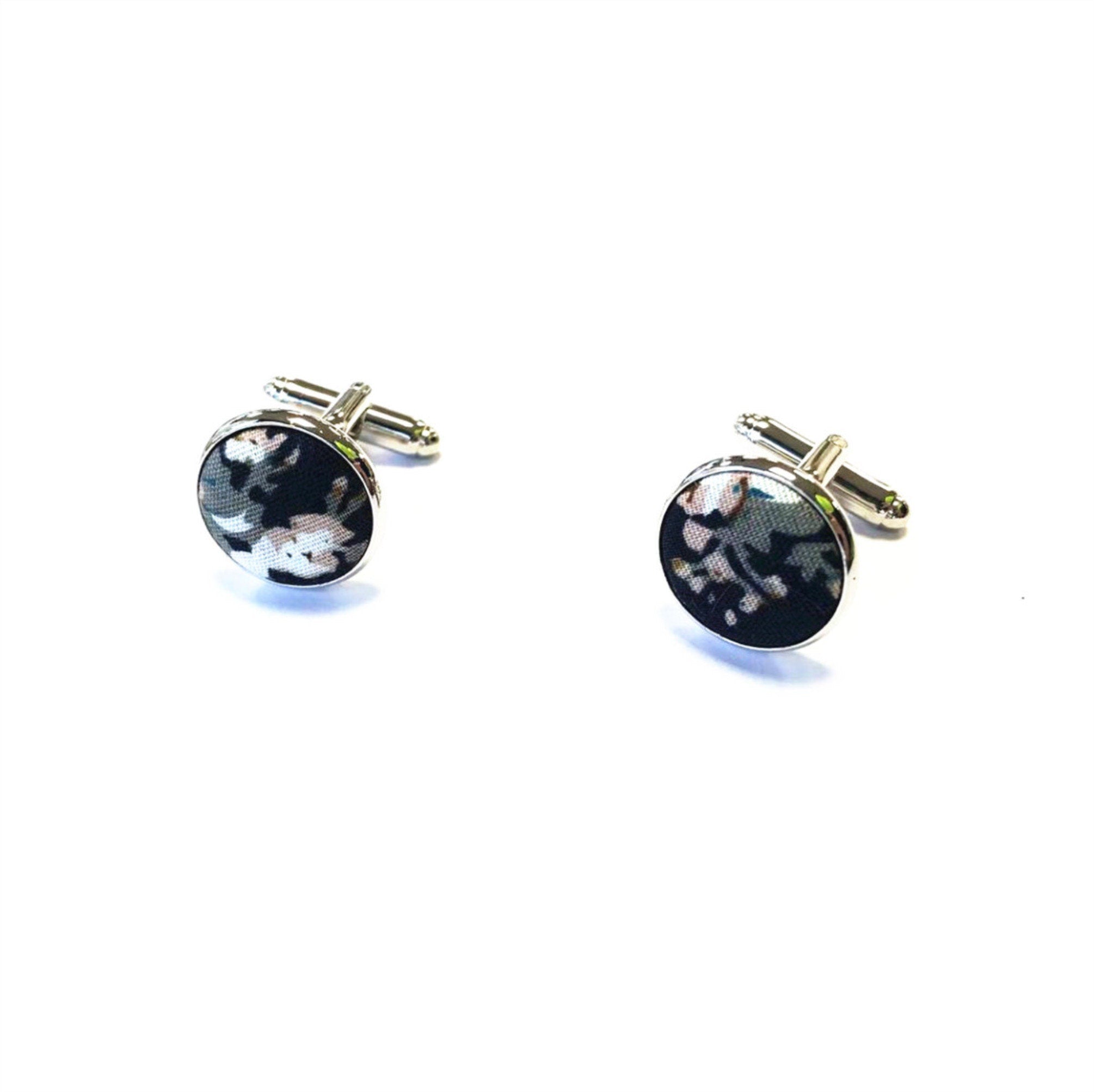 Midnight Floral Silver Cufflinks