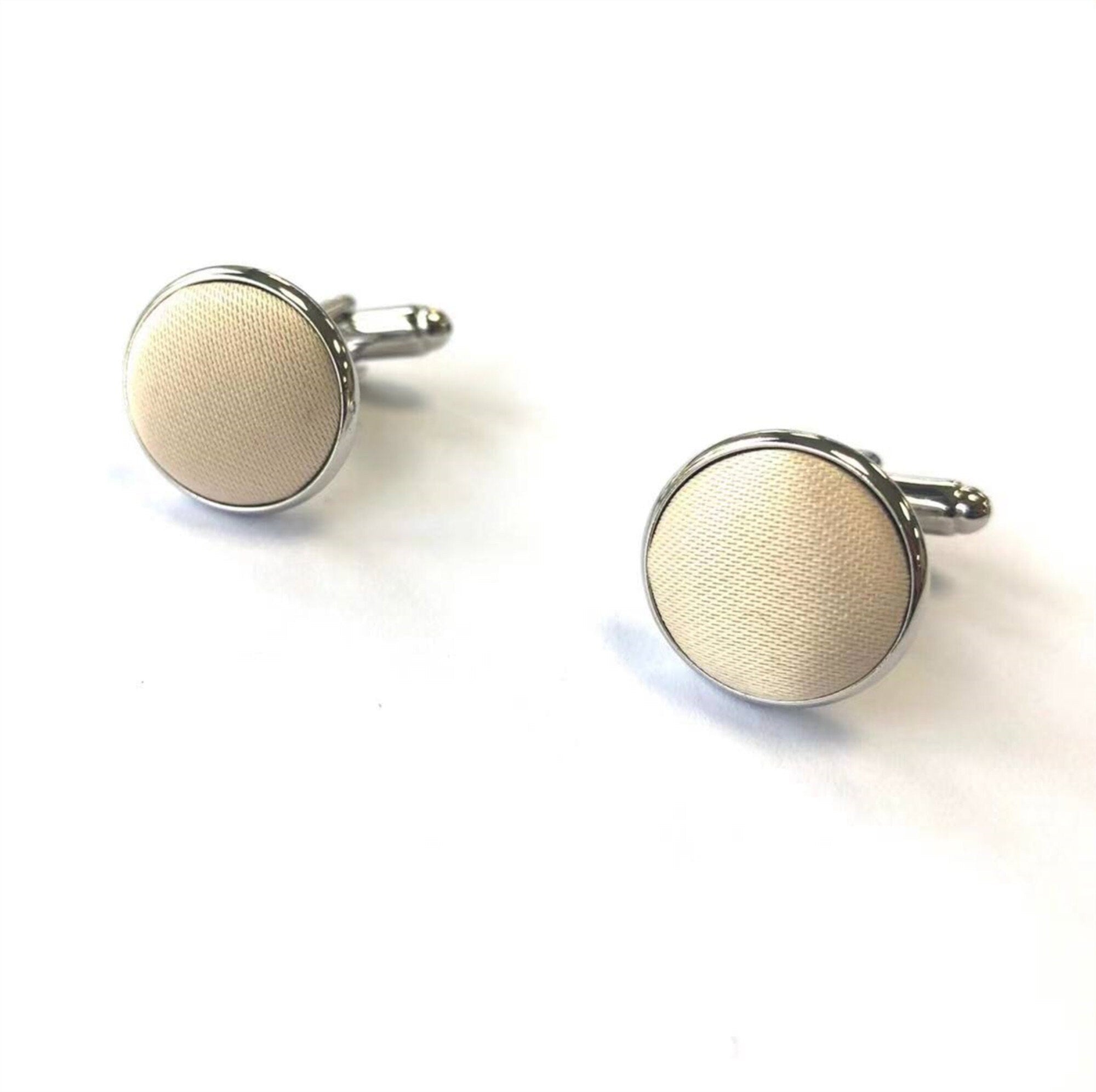 Champagne Round Silver Cufflinks
