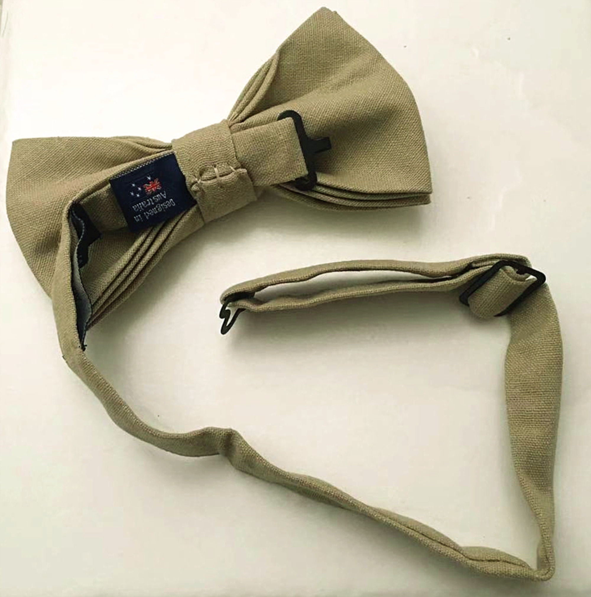 Khaki Linen Pre-tied Bow Tie