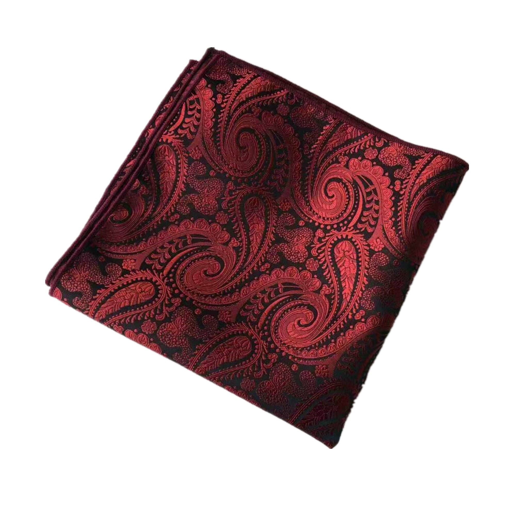 Maroon Black Paisley Pocket Square