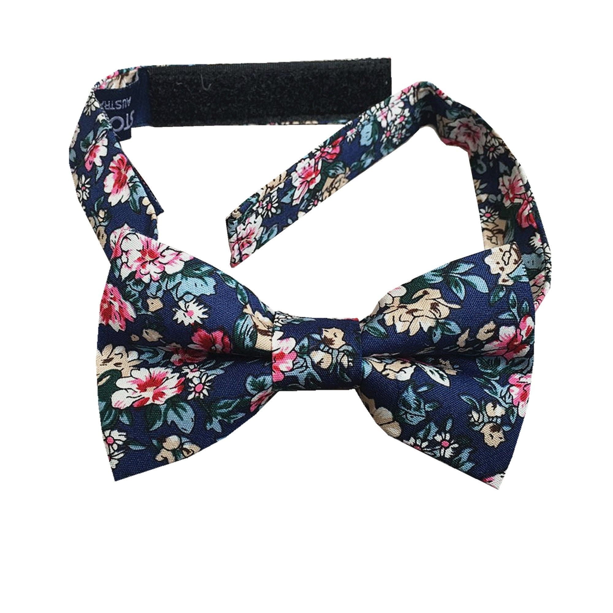 Navy Pink Floral Kids Bow Tie