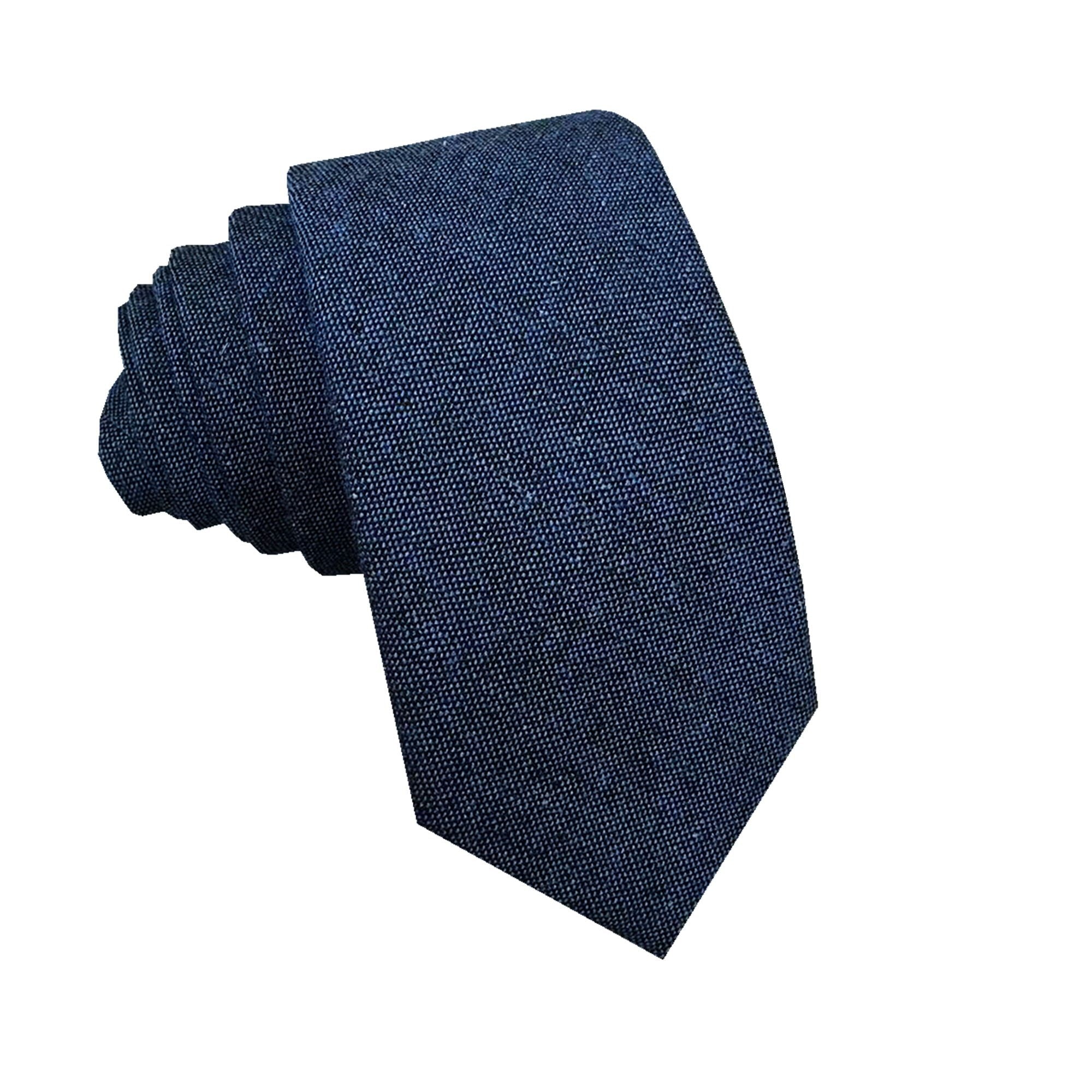 Dark Navy Blue & Black Linen Necktie