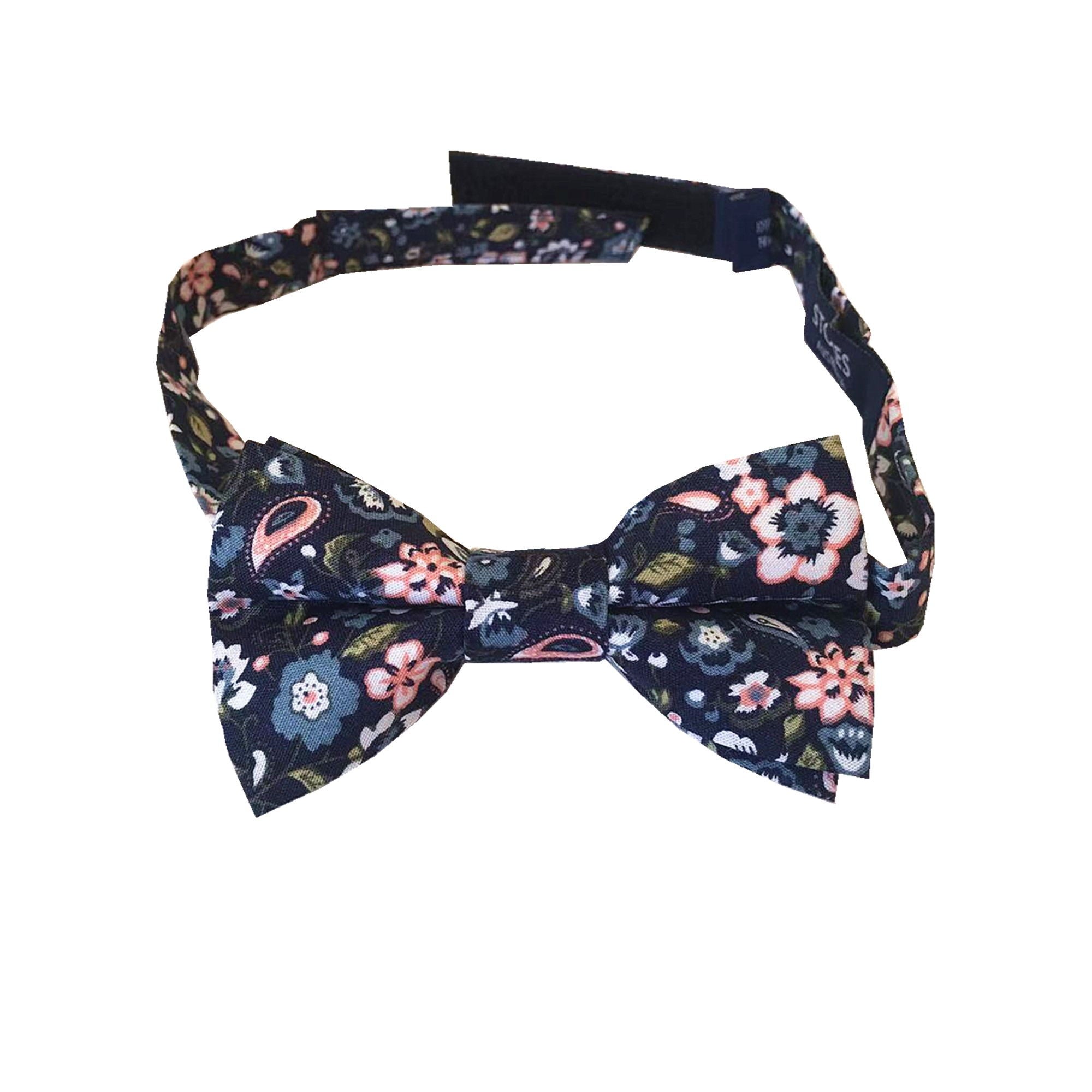Dark Midnight with White & Pink Floral Kids Bow Tie