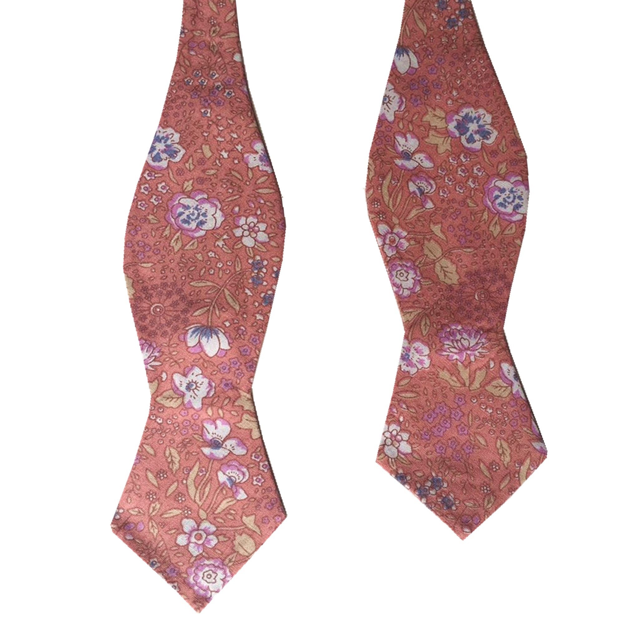 Nude Pink Floral Self-tied Tip Bow Tie