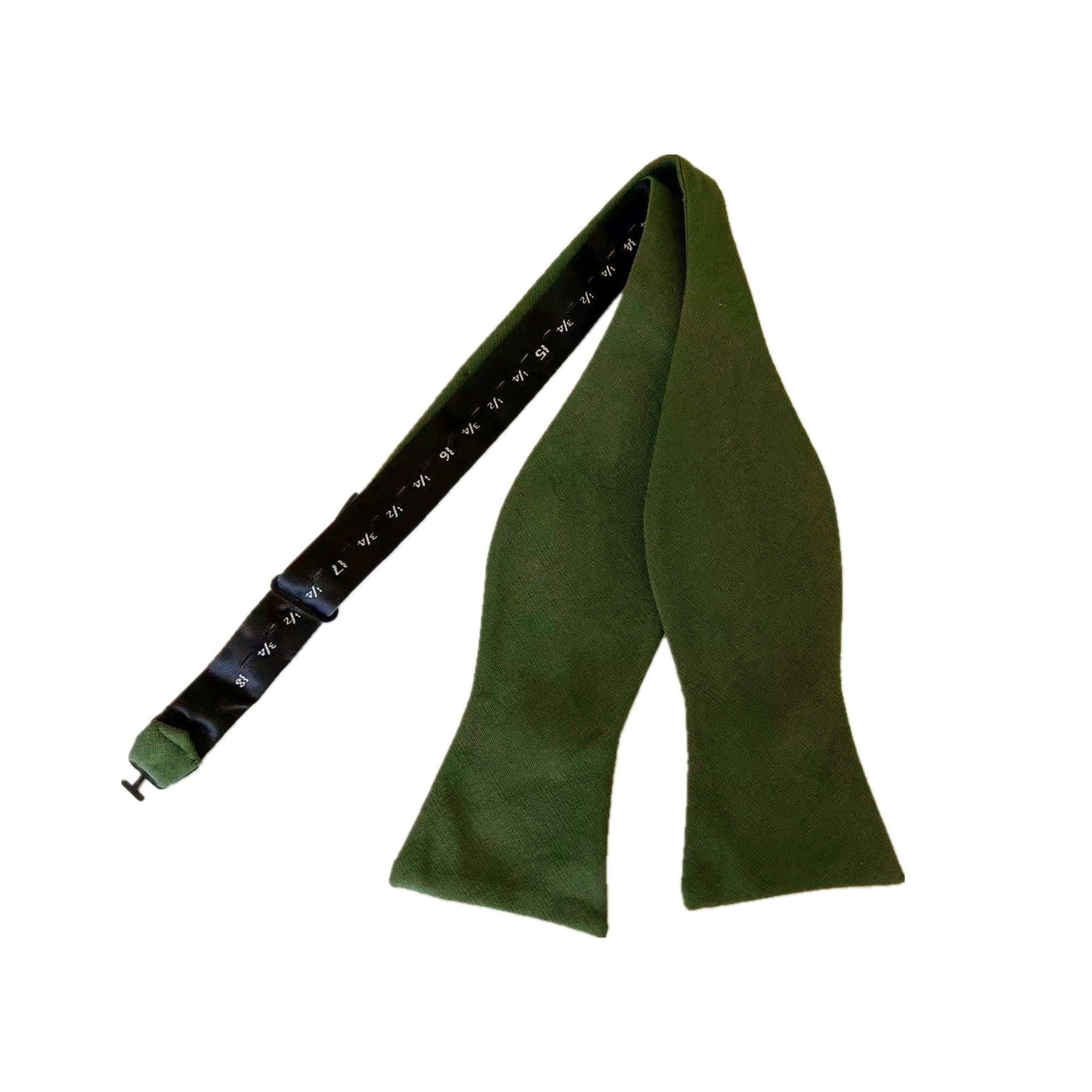 Olive Green Linen Self-tied Bow Tie