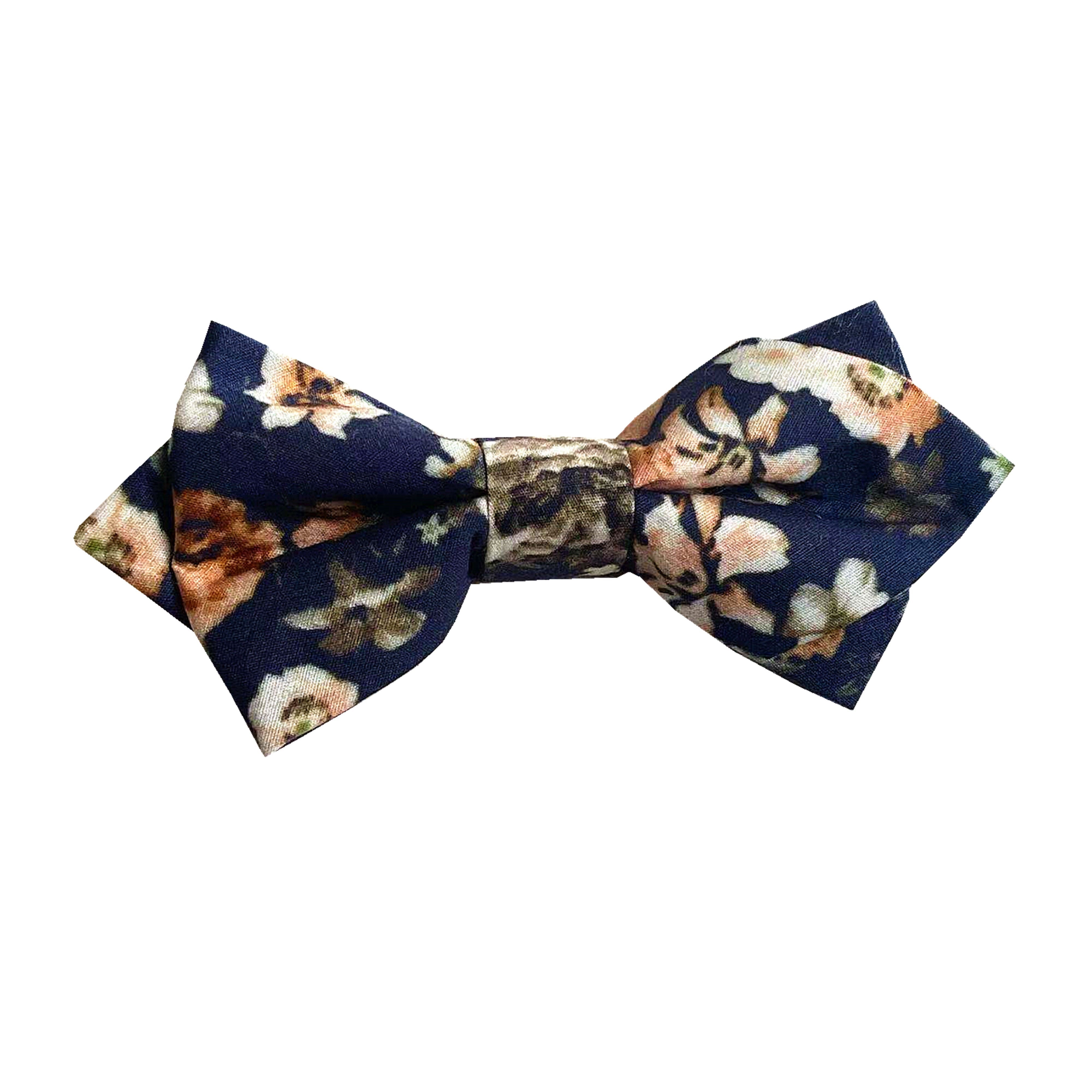 Navy Peach Floral Pre-tied Diamond Bow Tie
