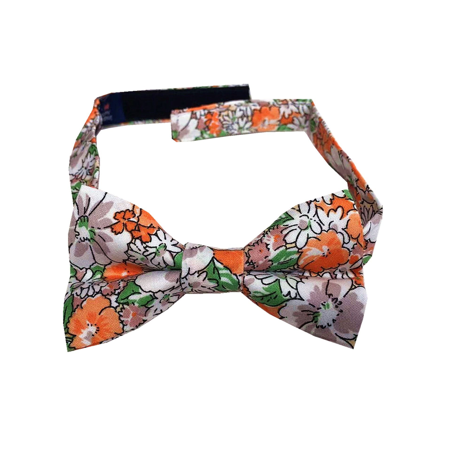 Orange Green &White Floral Kids Bow Tie