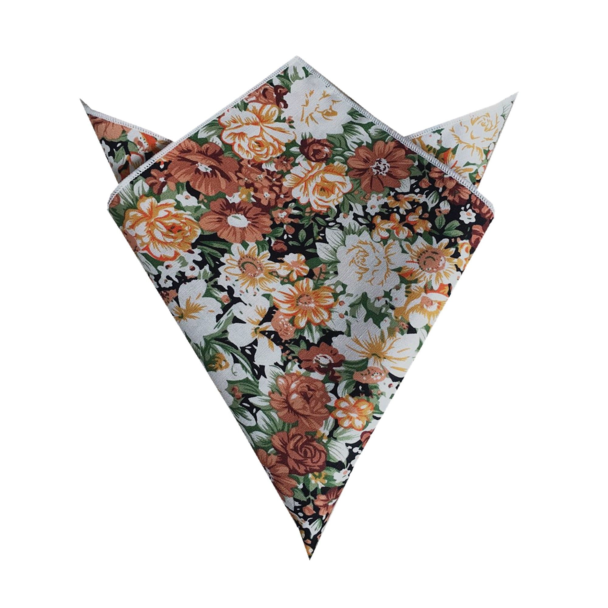 Orange Green Floral Pocket Square