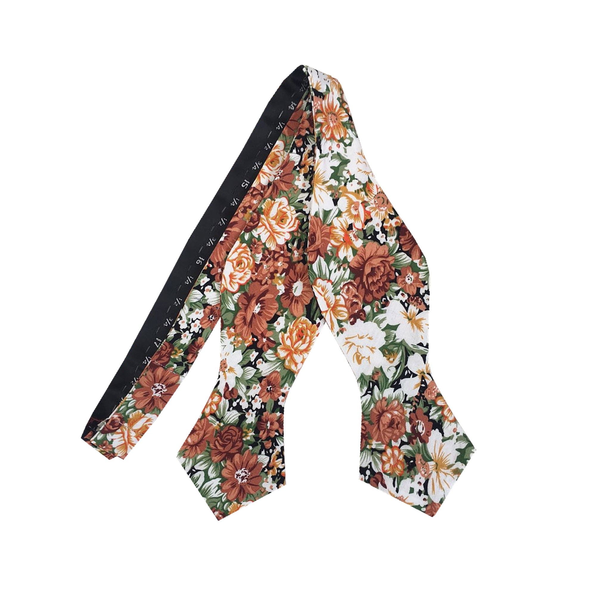 Orange Green Floral Self-tied Tip Bow Tie