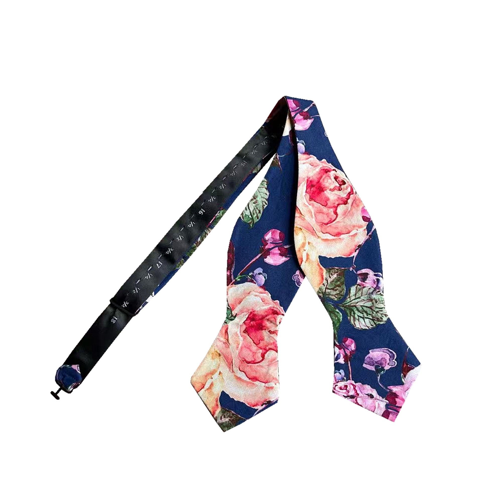 Navy Orange Floral Self-tied Tip Bow Tie