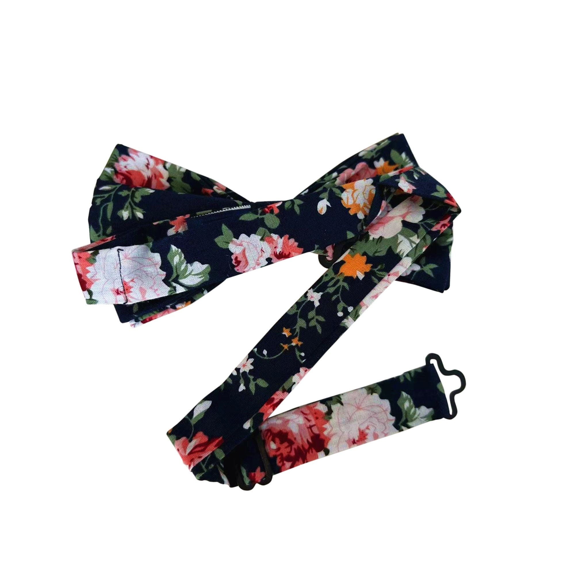 Navy Pink White Floral Pre-tied Bow Tie