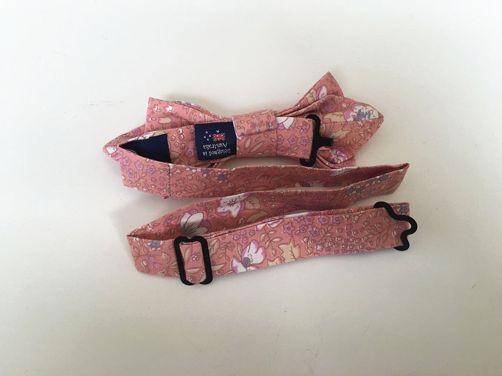 Nude Pink Floral Pre-tied Diamond Bow Tie