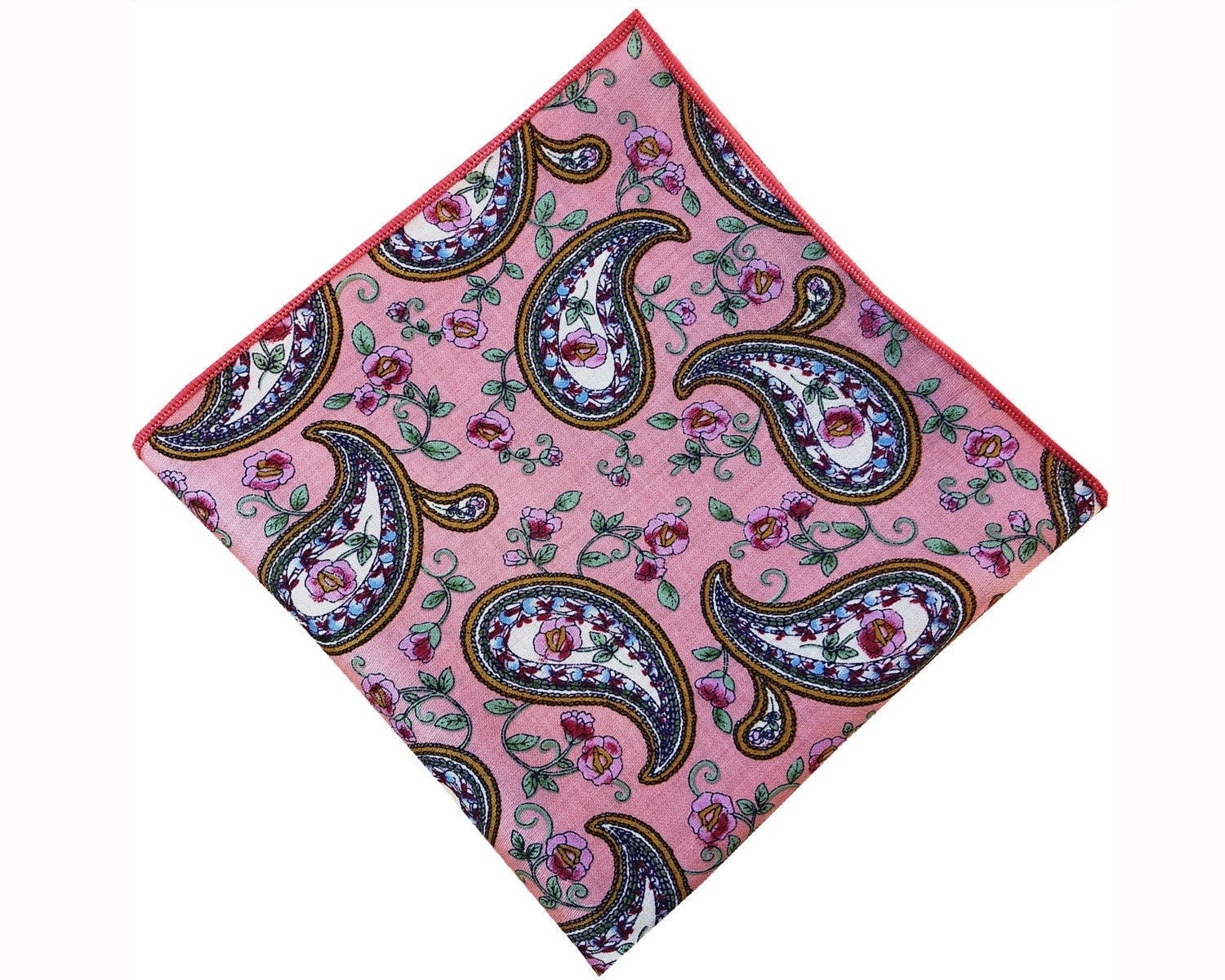 Pink White Paisley Pocket Square