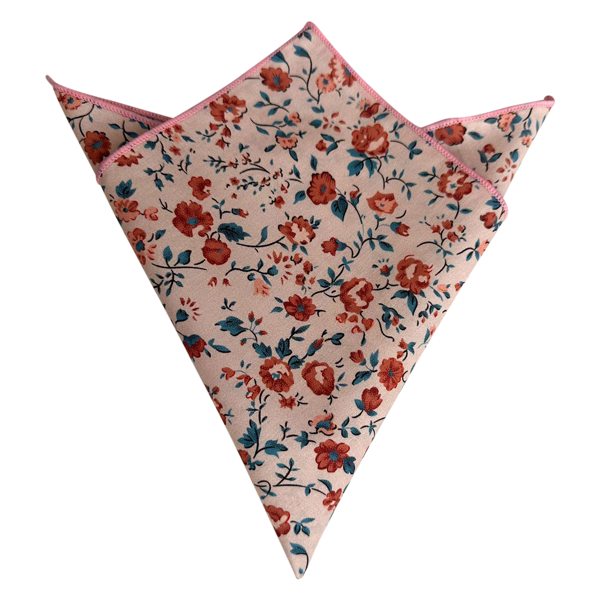 Peach Red Rose Floral Pocket Square