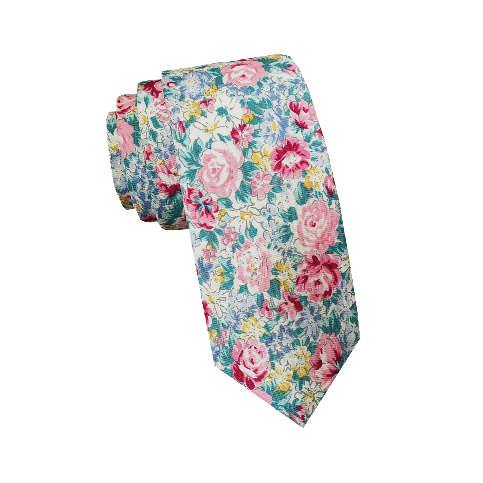 Pink White Floral Necktie
