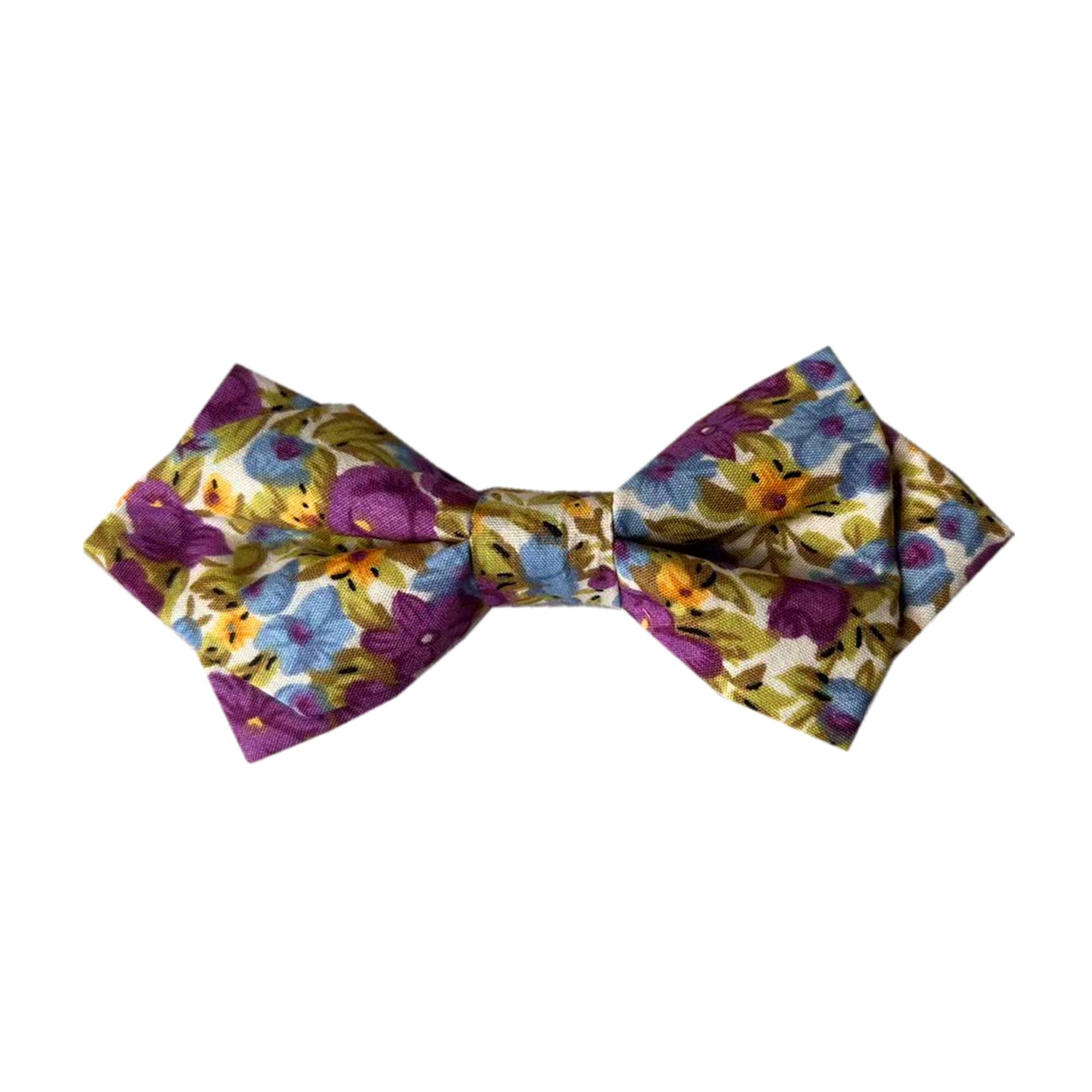 Plum Purple Floral Pre-tied Diamond Bow Tie