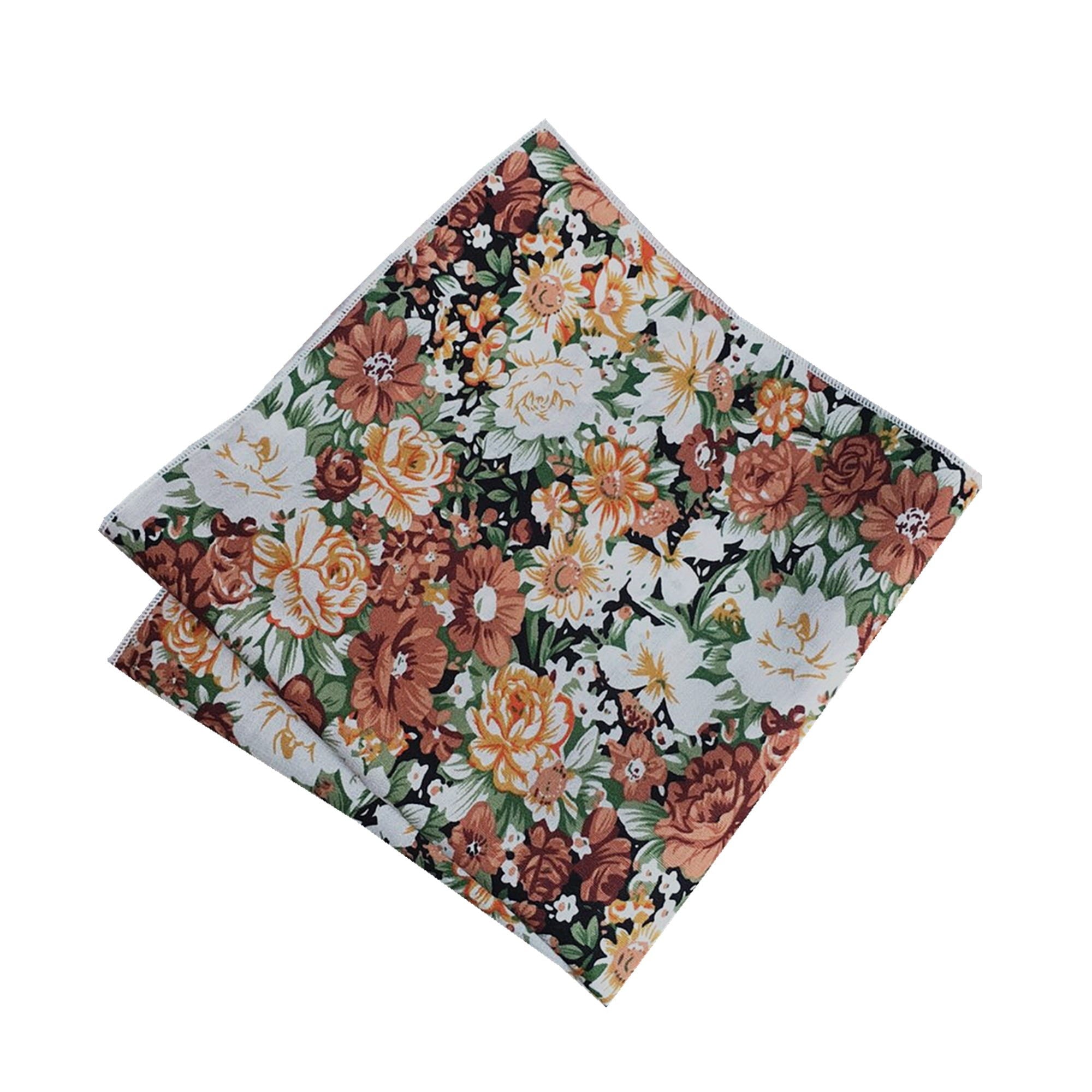 Orange Green Floral Pocket Square