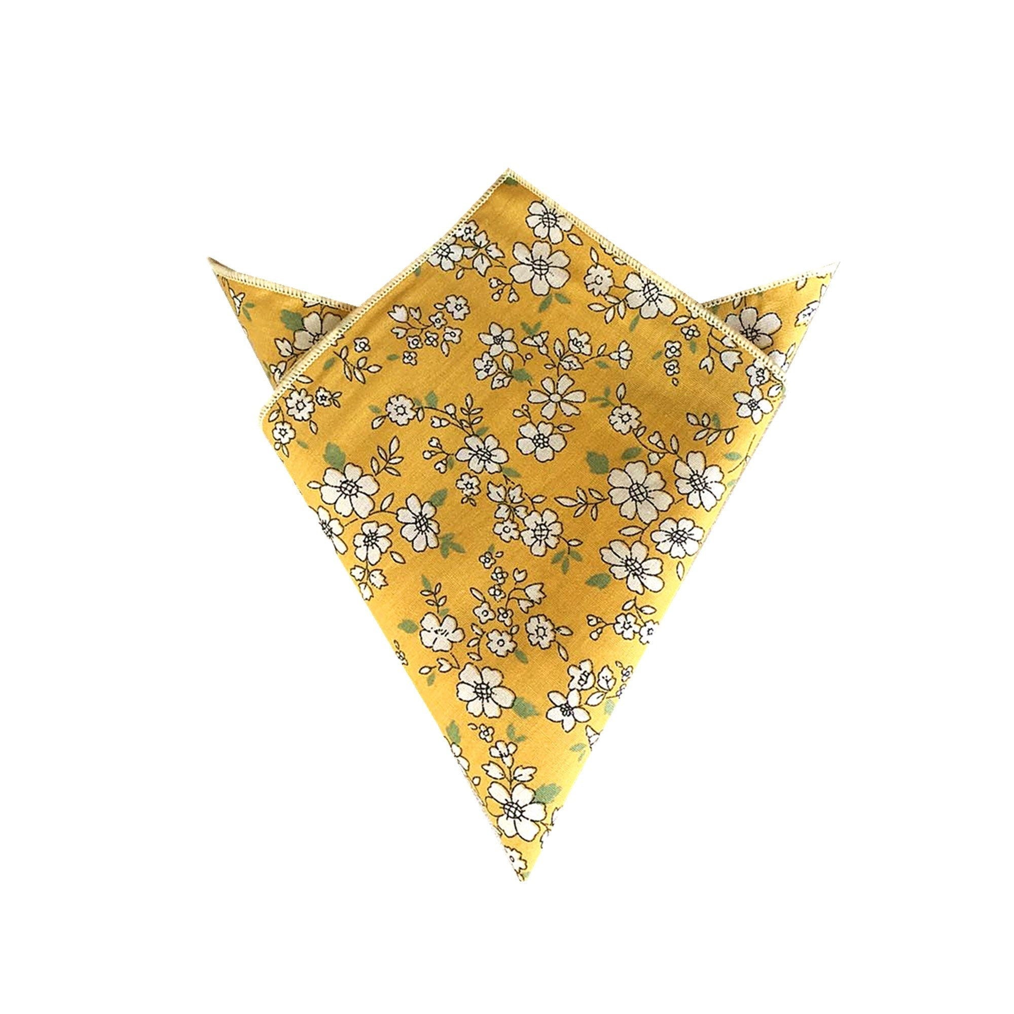 Yellow White Floral Pocket Square