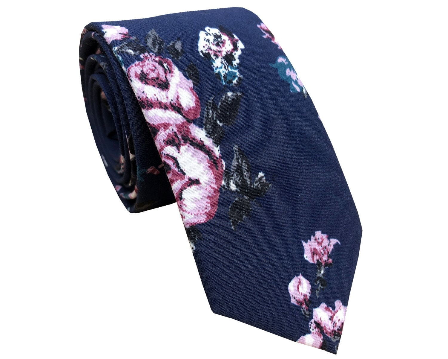 Midnight with Lilac Rose Floral Skinny Tie