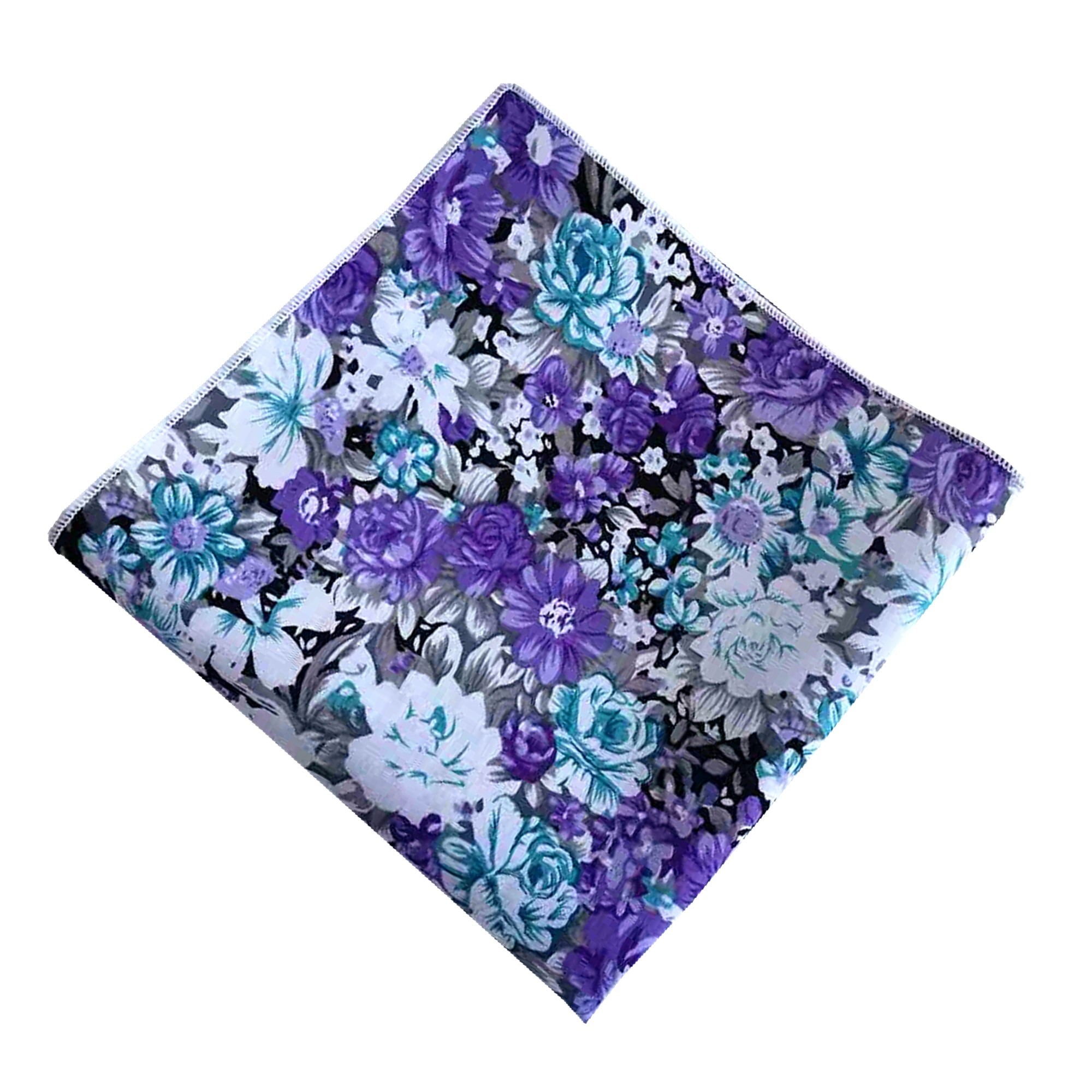 Purple Teal Green Floral Pocket Square